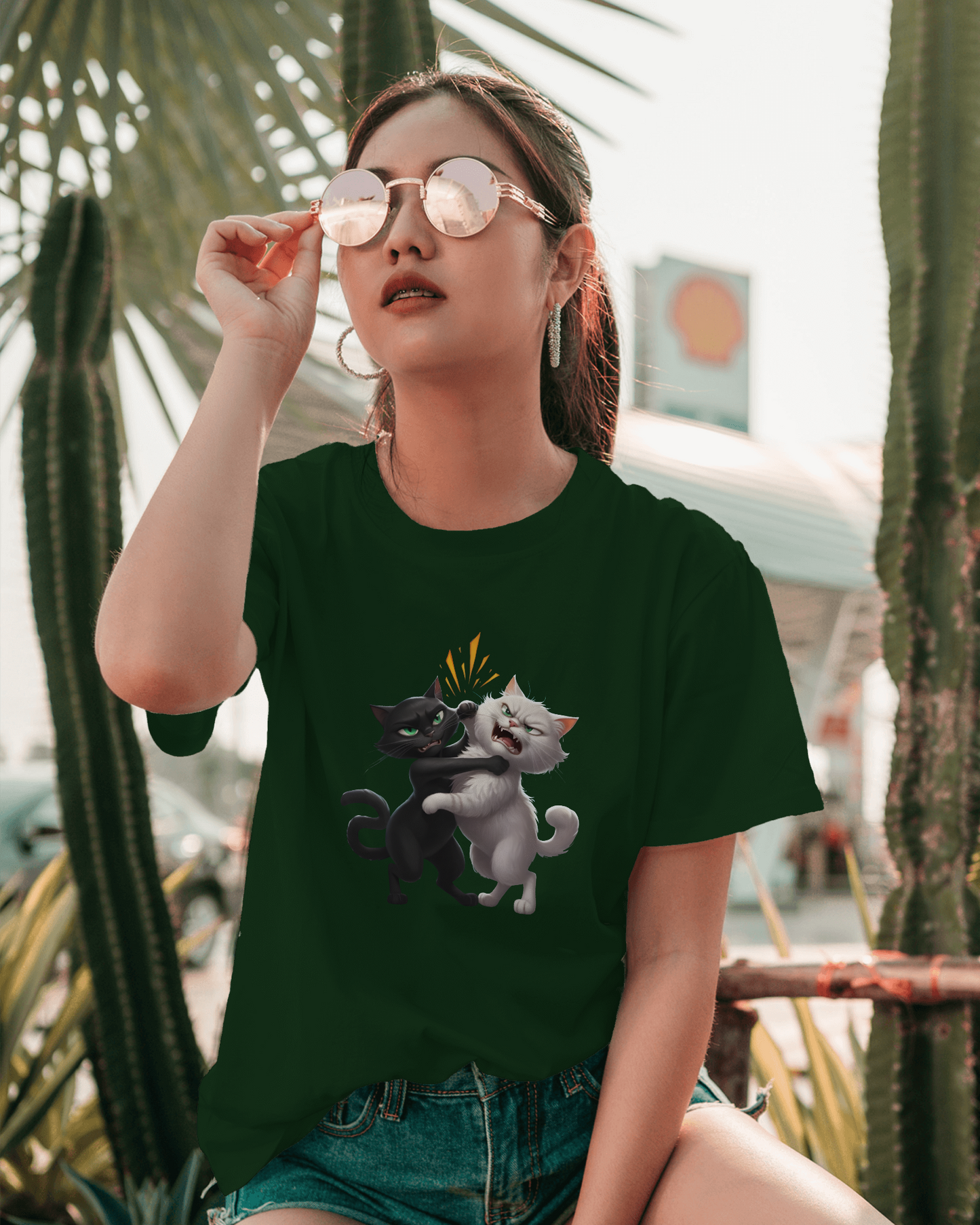 Earth & Thread | Hugging Cats 100% Cotton Regular Fit T-Shirt - Premium 180 GSM Adorable Pet Graphic