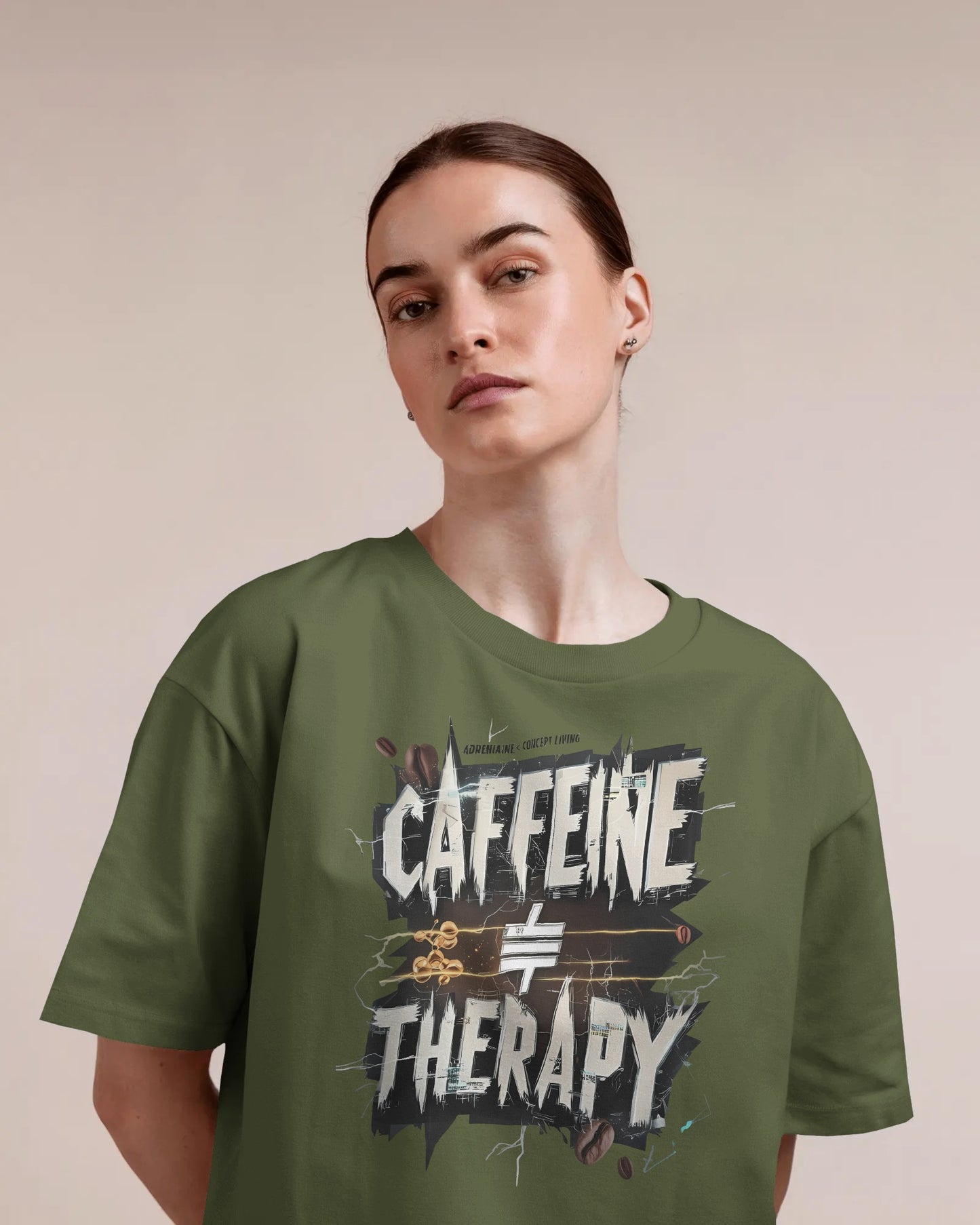 Earth & Thread | Caffeine Not Therapy 100% Cotton Oversized Tee - Premium French Terry Sarcastic Graphic