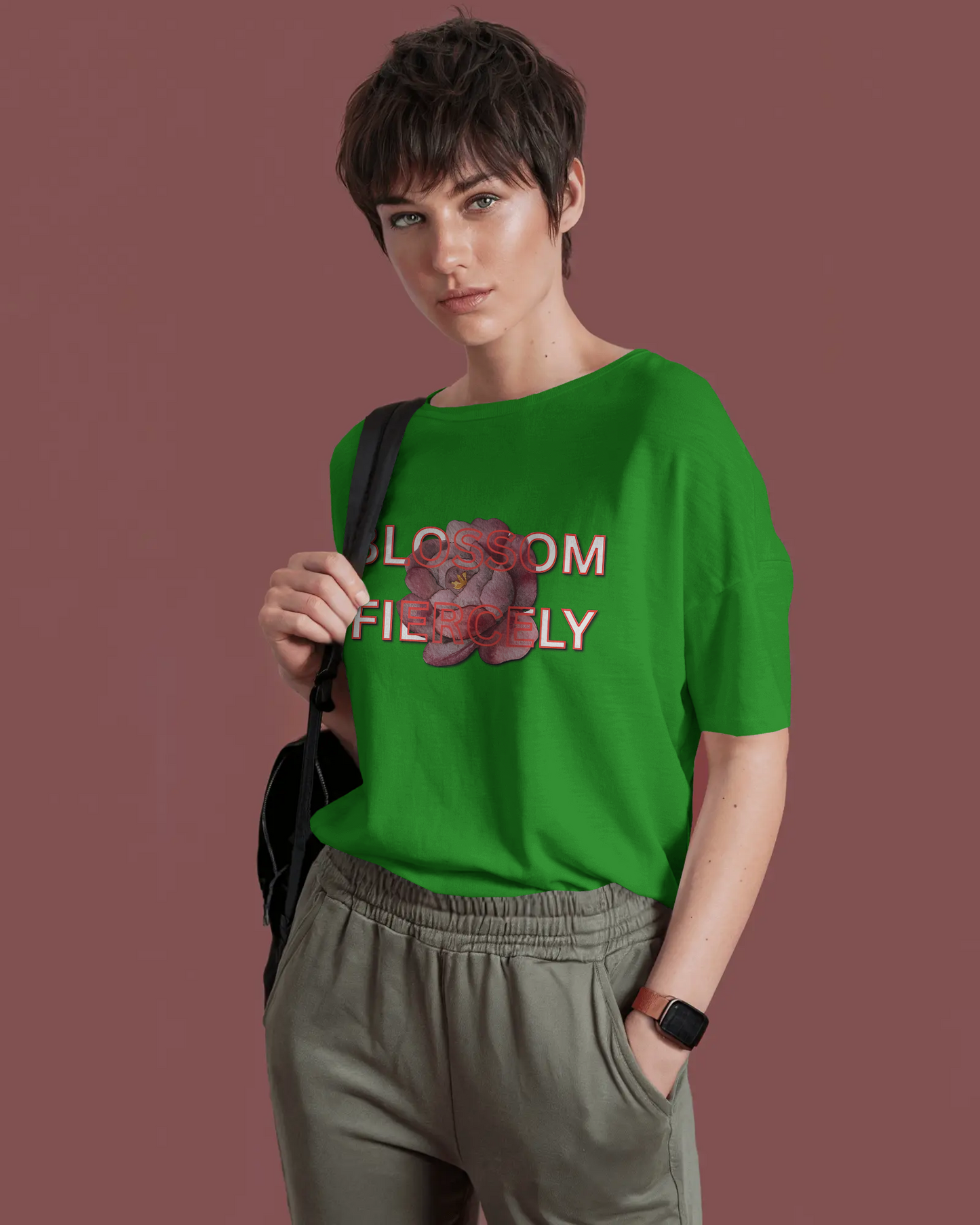 Earth & Thread | Blossom Fiercely 100% Cotton Regular Fit T-Shirt - Premium 180 GSM Empowering Floral Graphic Tee