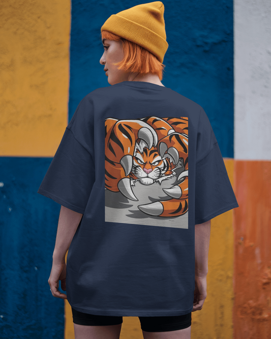 "Earth & Thread | Roaring Power 100% Cotton Oversized Tee - Premium French Terry Back Graphic"