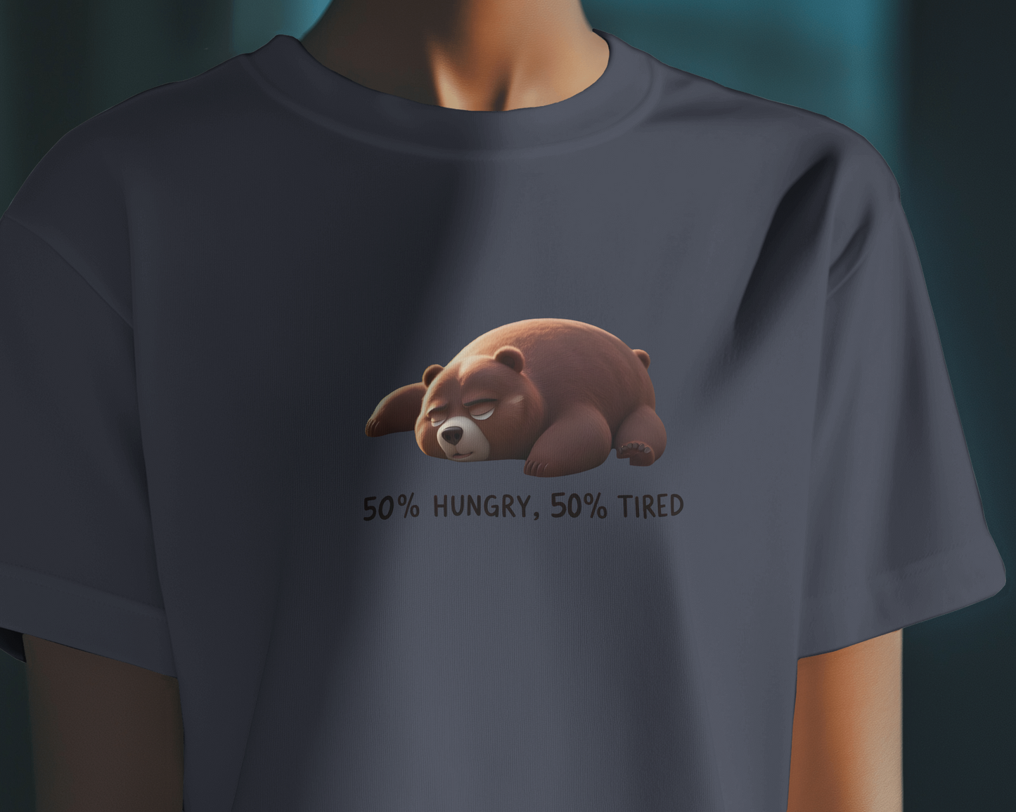 Earth & Thread | 50% Hungry 50% Tired Bear 100% Cotton Regular Fit T-Shirt - Premium 180 GSM Humorous Graphic