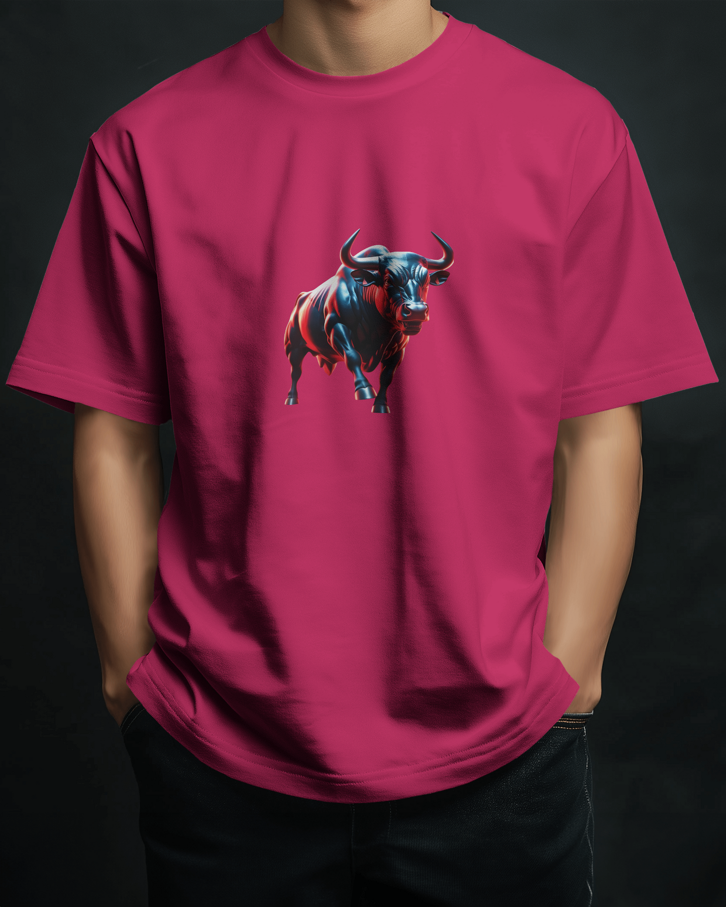 Earth & Thread | Dynamic Bull 100% Cotton Regular Fit T-Shirt - Premium 180 GSM Abstract Animal Graphic