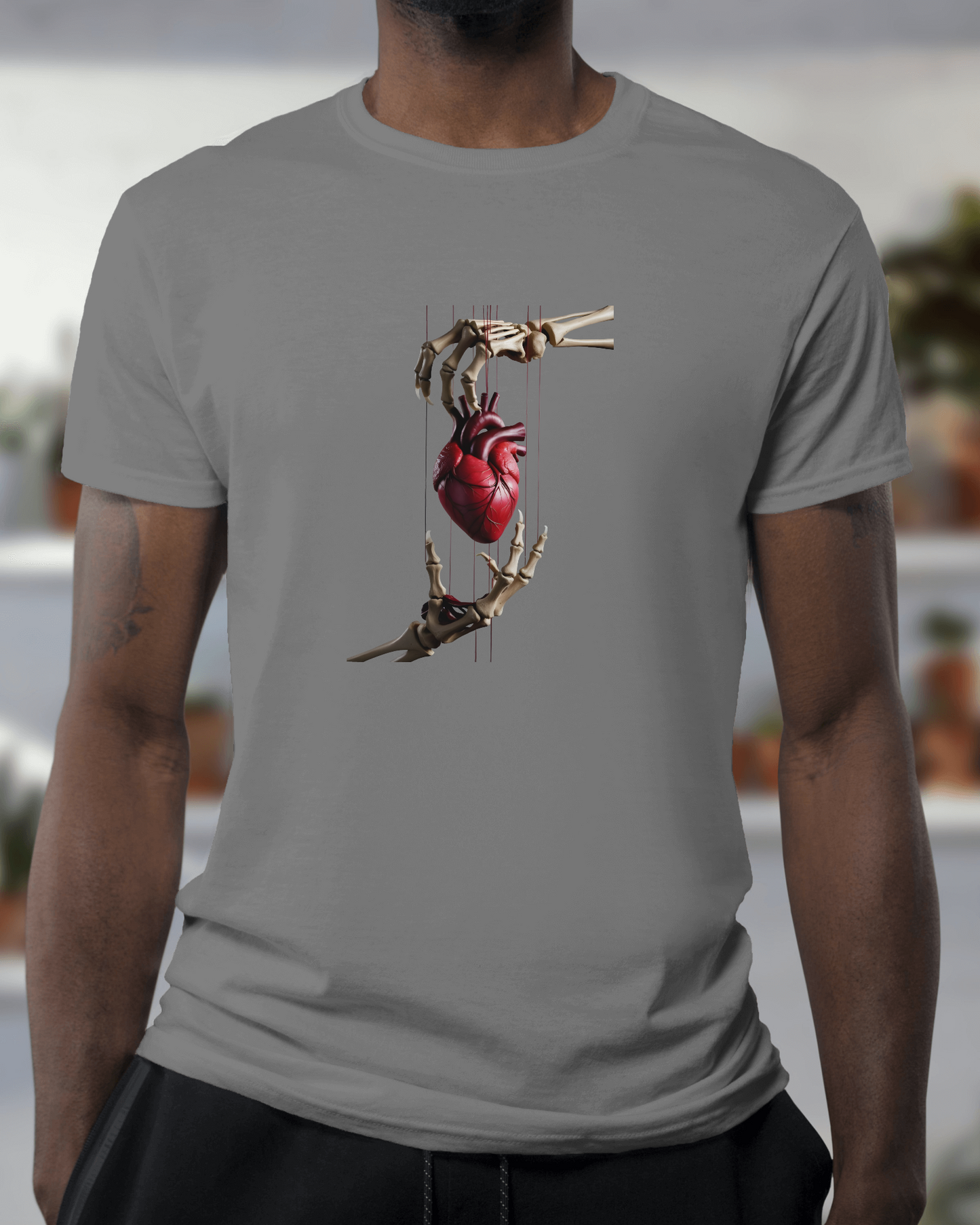 Earth & Thread | Skeleton Hands Holding Heart 100% Cotton Regular Fit T-Shirt - Premium 180 GSM Gothic Romance Graphic