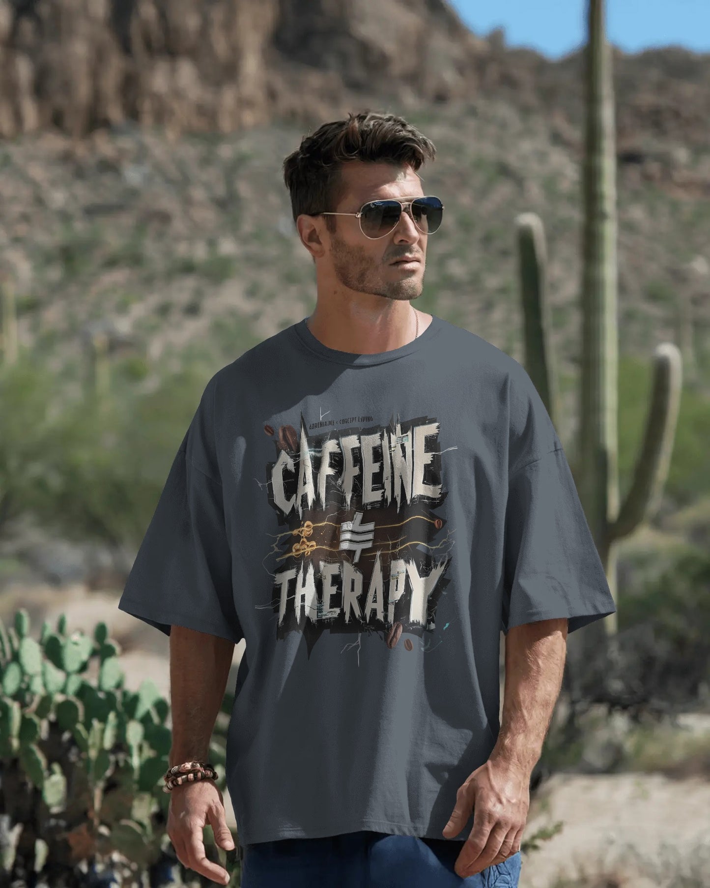 Earth & Thread | Caffeine Not Therapy 100% Cotton Oversized Tee - Premium French Terry Sarcastic Graphic