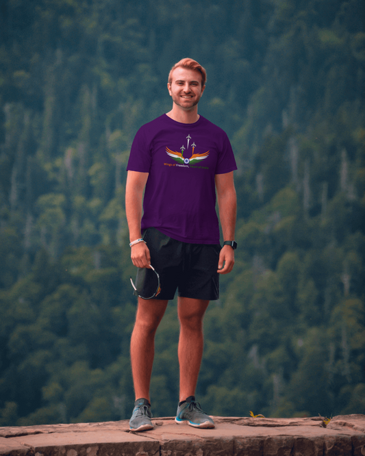 Earth & Thread | Wings of Freedom, Heart of India 100% Cotton Regular Fit T-Shirt - Premium 180 GSM Patriotic Aviation Graphic Tee