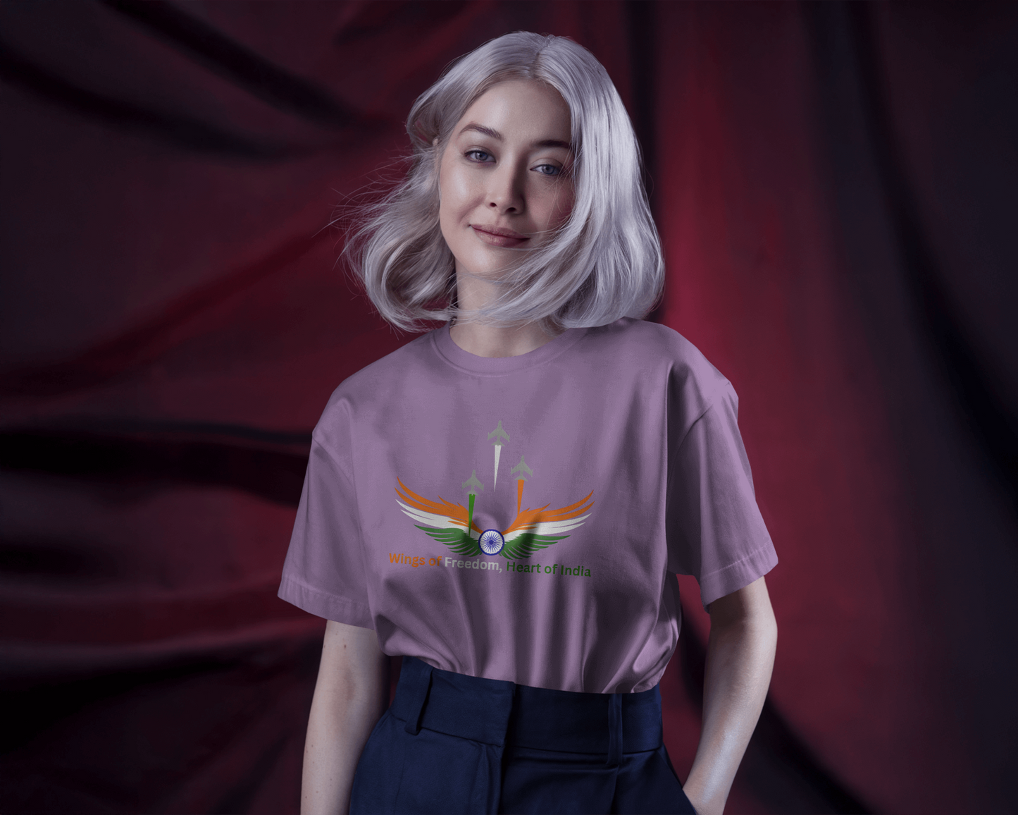 Earth & Thread | Wings of Freedom, Heart of India 100% Cotton Regular Fit T-Shirt - Premium 180 GSM Patriotic Aviation Graphic Tee