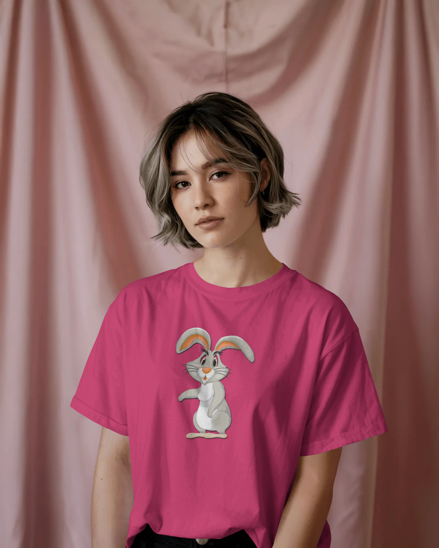 Earth & Thread | Curious Rabbit 100% Cotton Regular Fit T-Shirt - Premium 180 GSM Adorable Animal Graphic