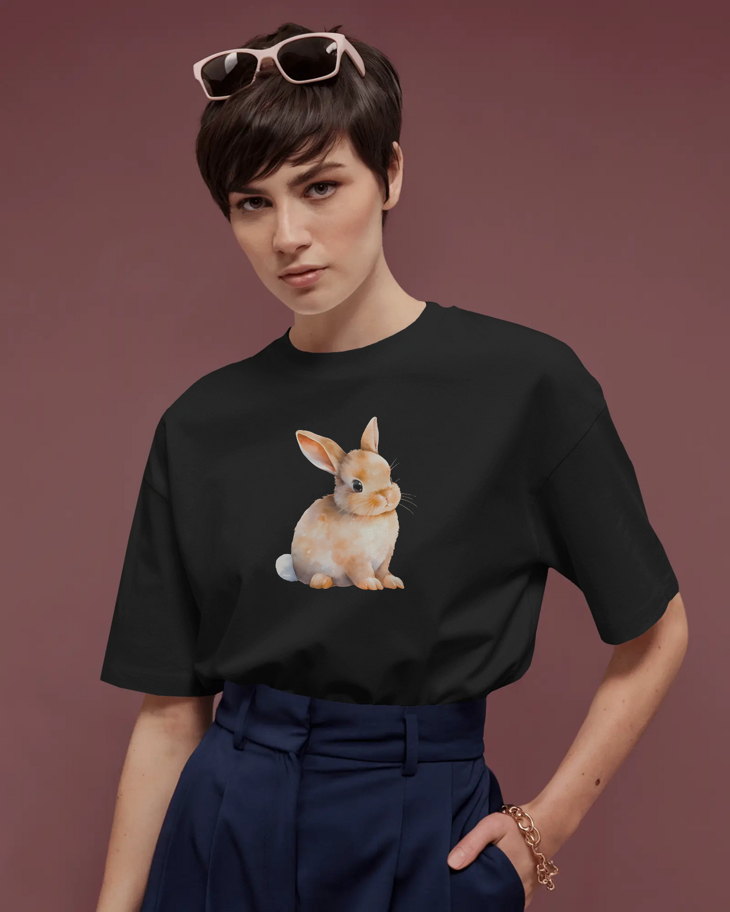 Earth & Thread | Cute Bunny 100% Cotton Regular Fit T-Shirt - Premium 180 GSM Adorable Rabbit Graphic Tee