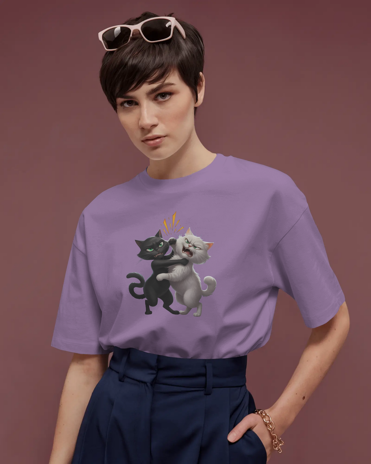 Earth & Thread | Hugging Cats 100% Cotton Regular Fit T-Shirt - Premium 180 GSM Adorable Pet Graphic
