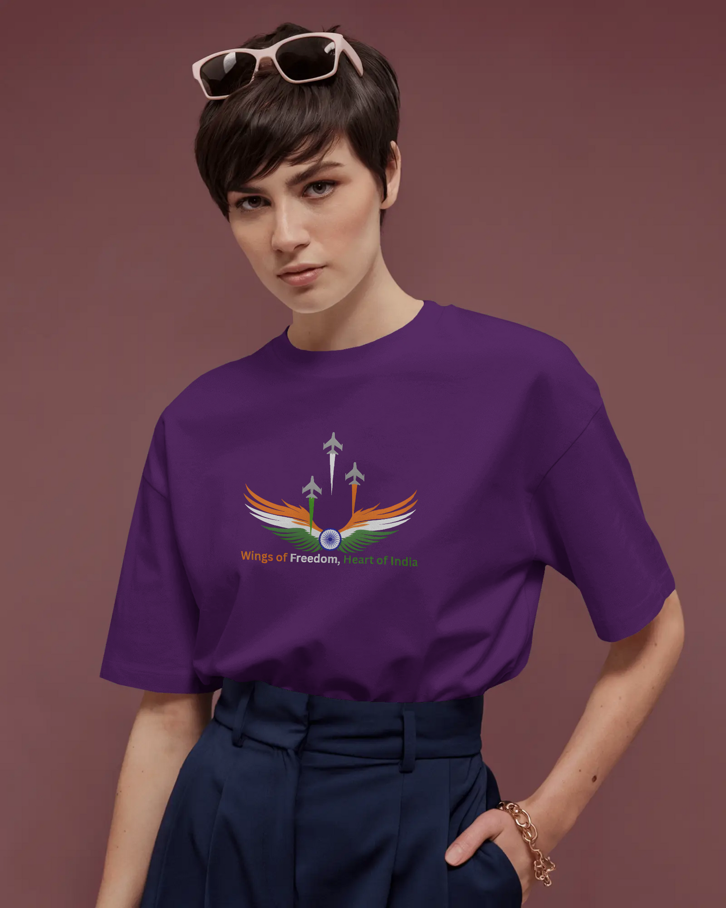 Earth & Thread | Wings of Freedom, Heart of India 100% Cotton Regular Fit T-Shirt - Premium 180 GSM Patriotic Aviation Graphic Tee