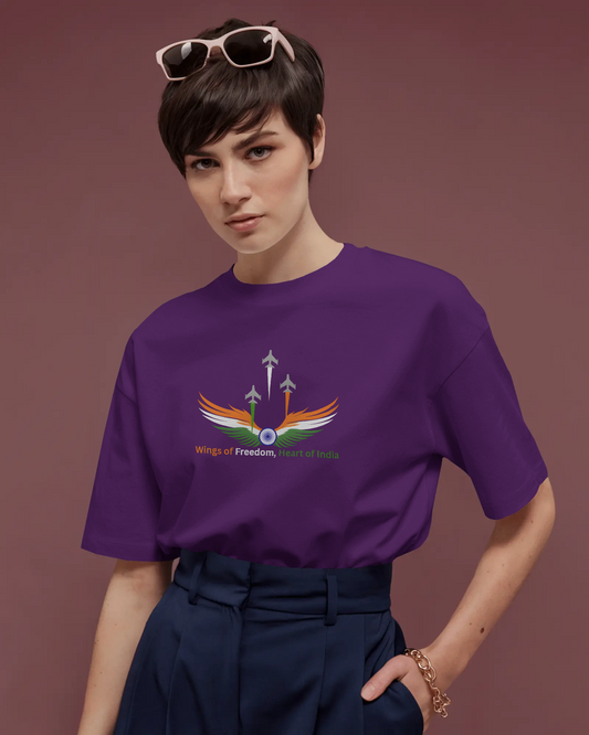 Earth & Thread | Wings of Freedom, Heart of India 100% Cotton Regular Fit T-Shirt - Premium 180 GSM Patriotic Aviation Graphic Tee
