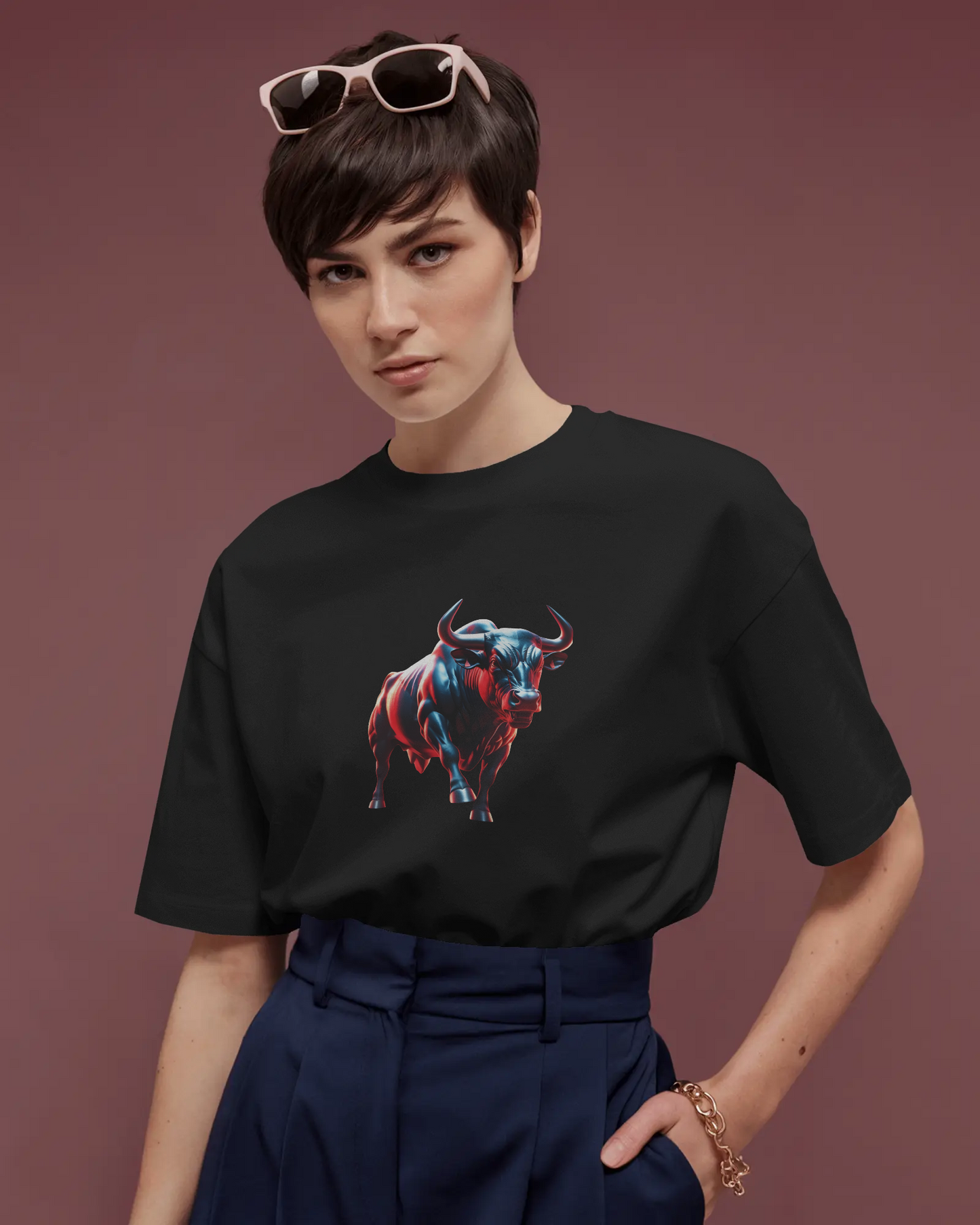 Earth & Thread | Dynamic Bull 100% Cotton Regular Fit T-Shirt - Premium 180 GSM Abstract Animal Graphic