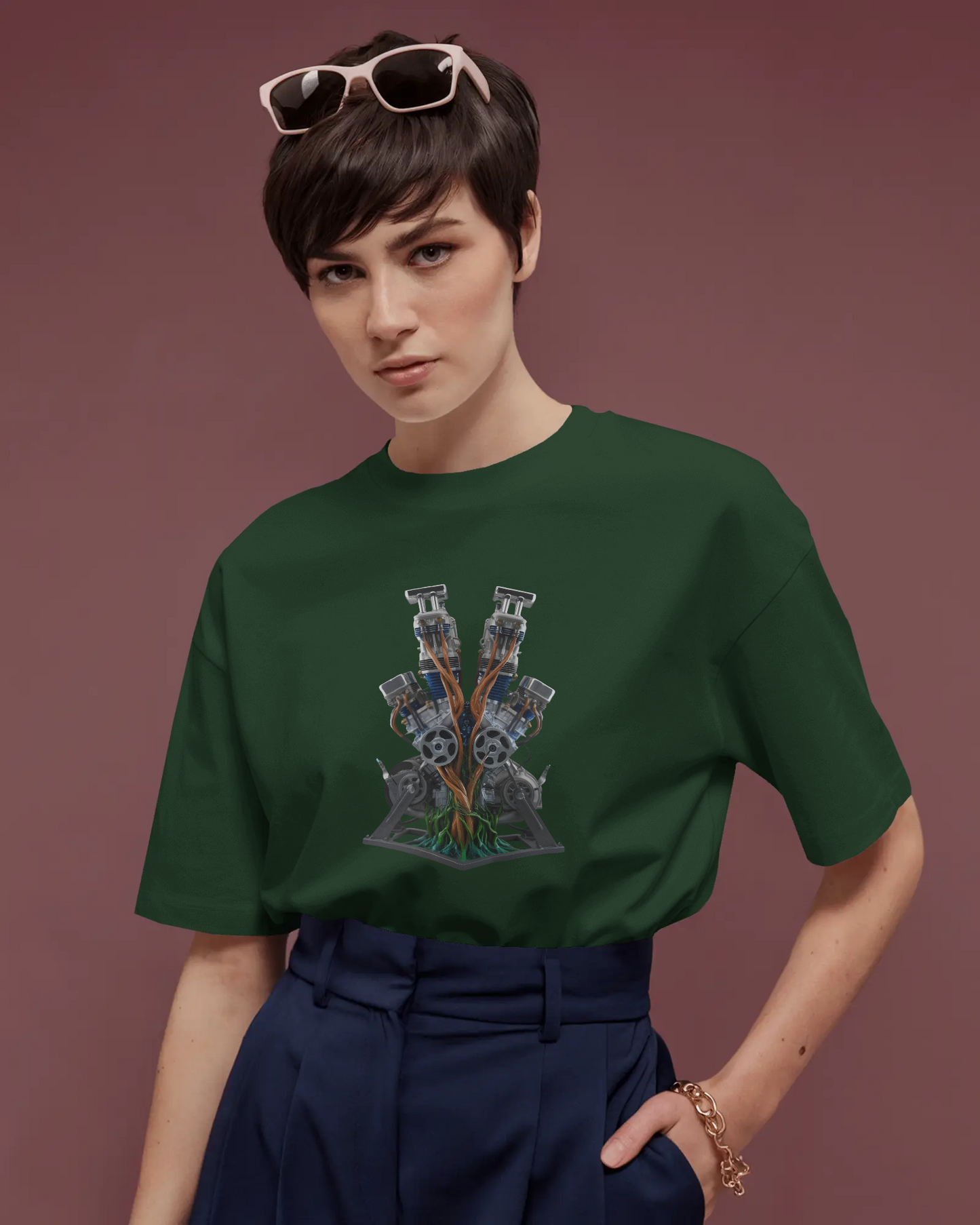 Earth & Thread | Biomechanical Engine Tree 100% Cotton Regular Fit T-Shirt - Premium 180 GSM Tech Nature Graphic