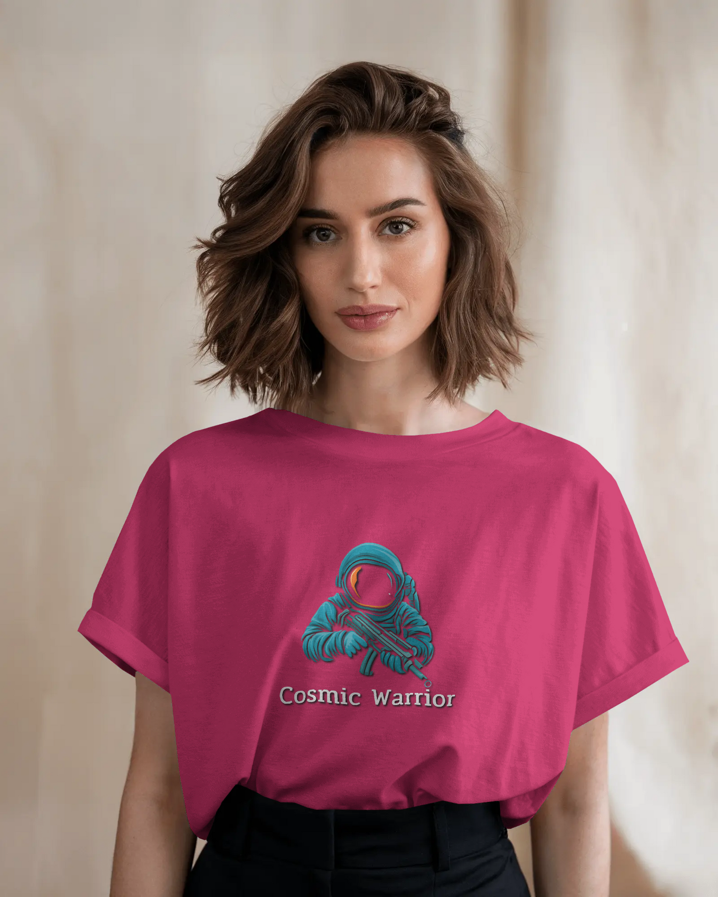 Earth & Thread | Cosmic Warrior 100% Cotton Regular Fit T-Shirt - Premium 180 GSM Space Adventure Graphic Tee