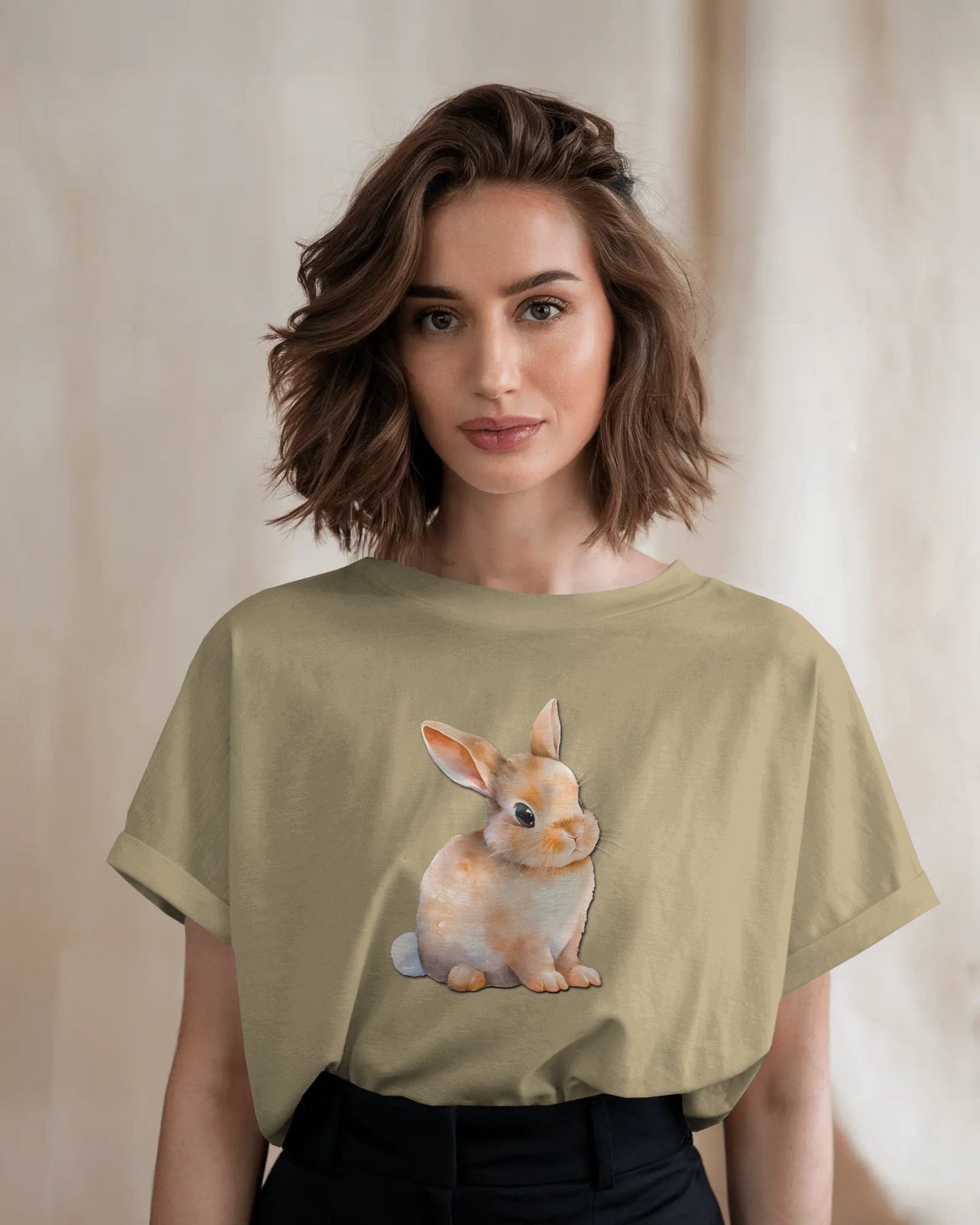 Earth & Thread | Cute Bunny 100% Cotton Regular Fit T-Shirt - Premium 180 GSM Adorable Rabbit Graphic Tee
