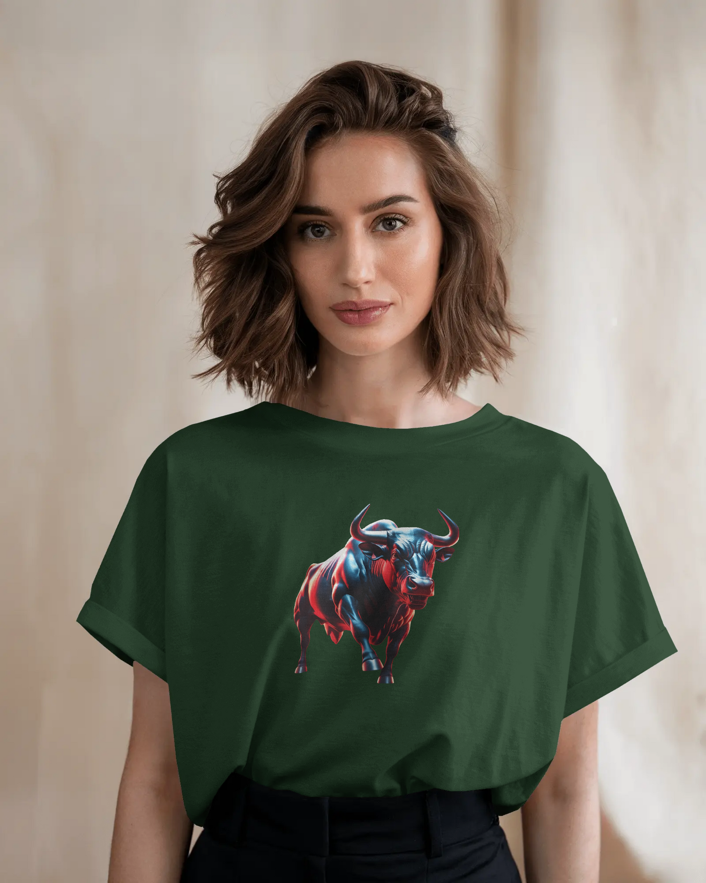 Earth & Thread | Dynamic Bull 100% Cotton Regular Fit T-Shirt - Premium 180 GSM Abstract Animal Graphic