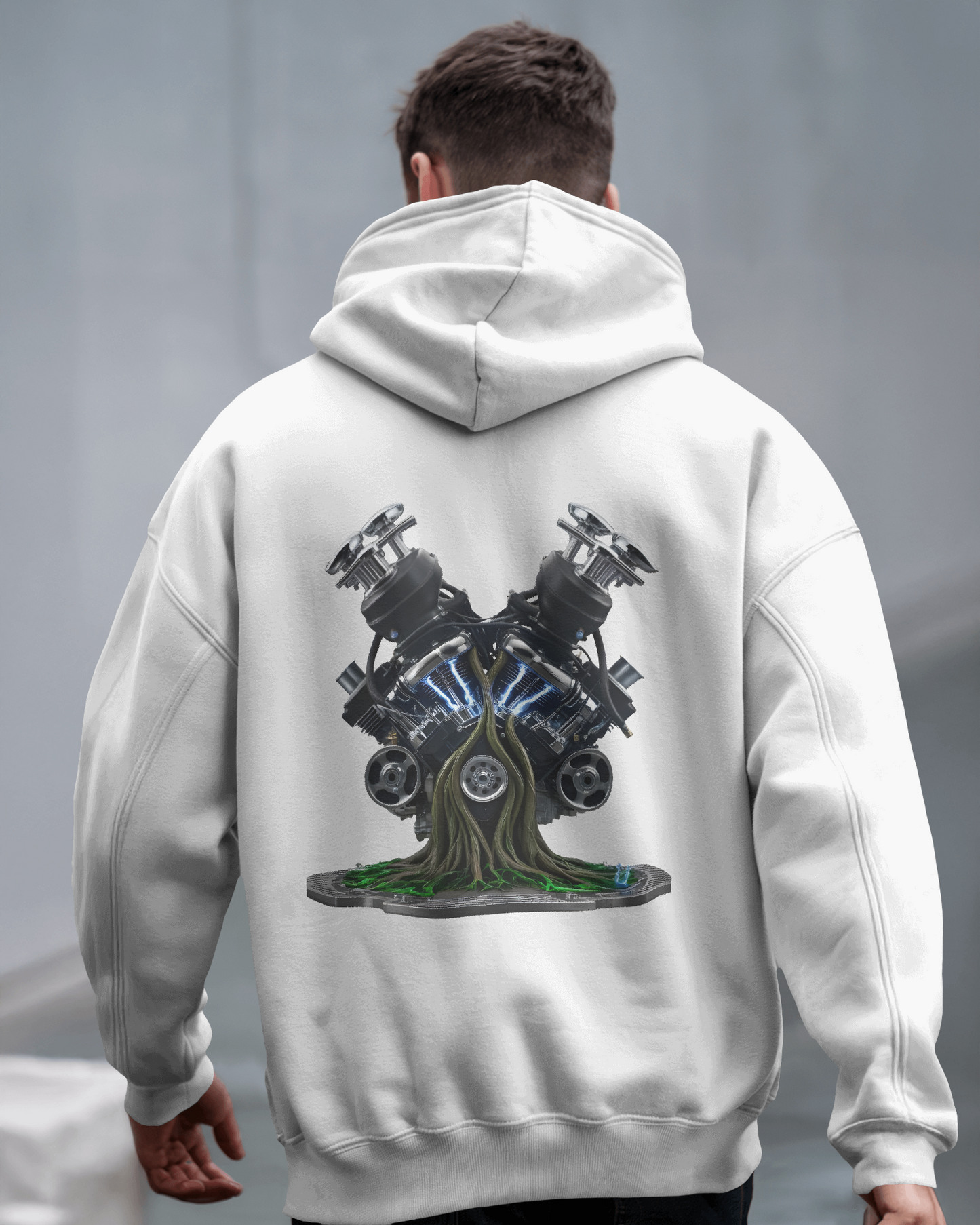 Earth & Thread | Biomechanical Engine Tree Oversized Hoodie - Premium 350 GSM Ultra-Smooth Fleece Back Print