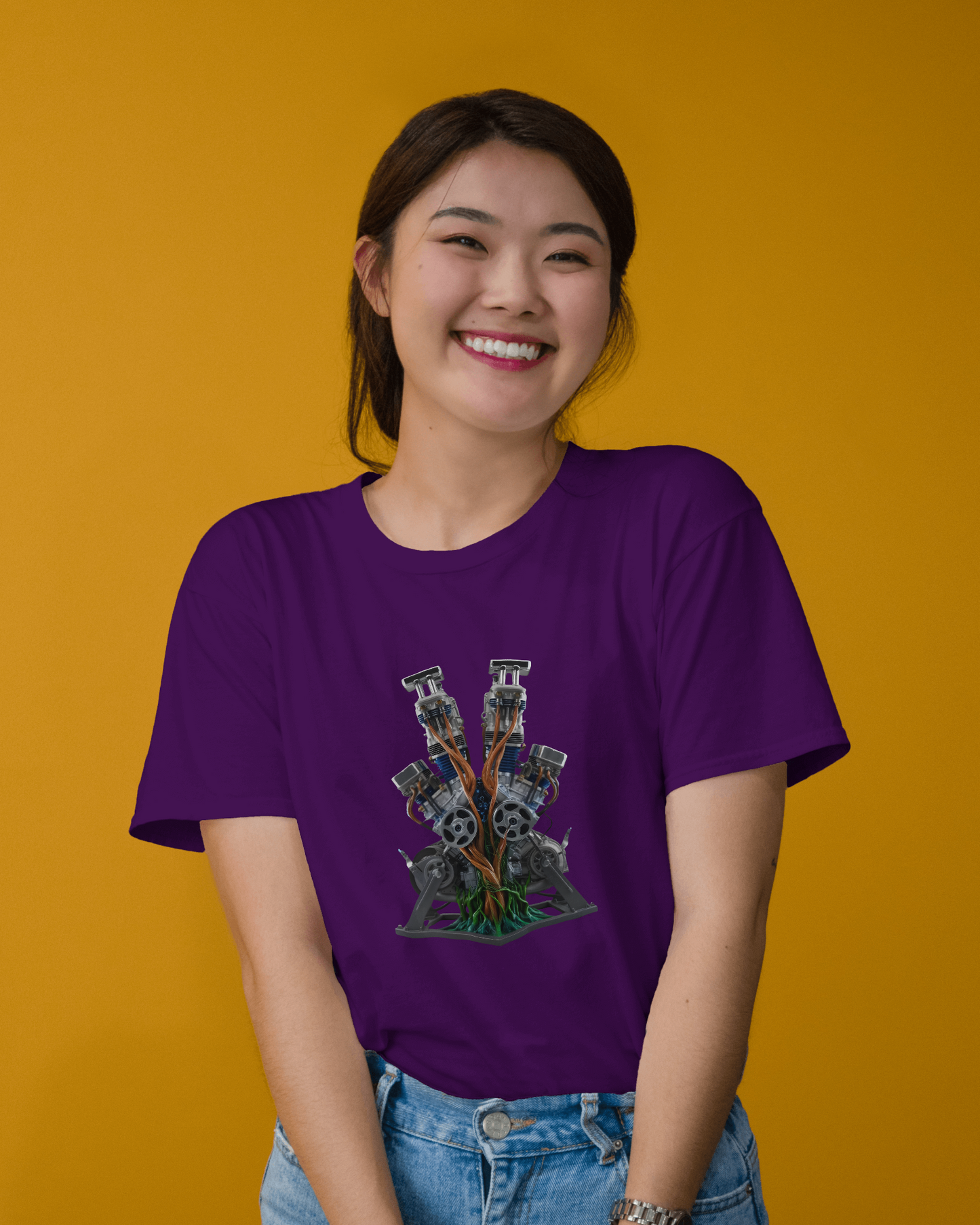 Earth & Thread | Biomechanical Engine Tree 100% Cotton Regular Fit T-Shirt - Premium 180 GSM Tech Nature Graphic