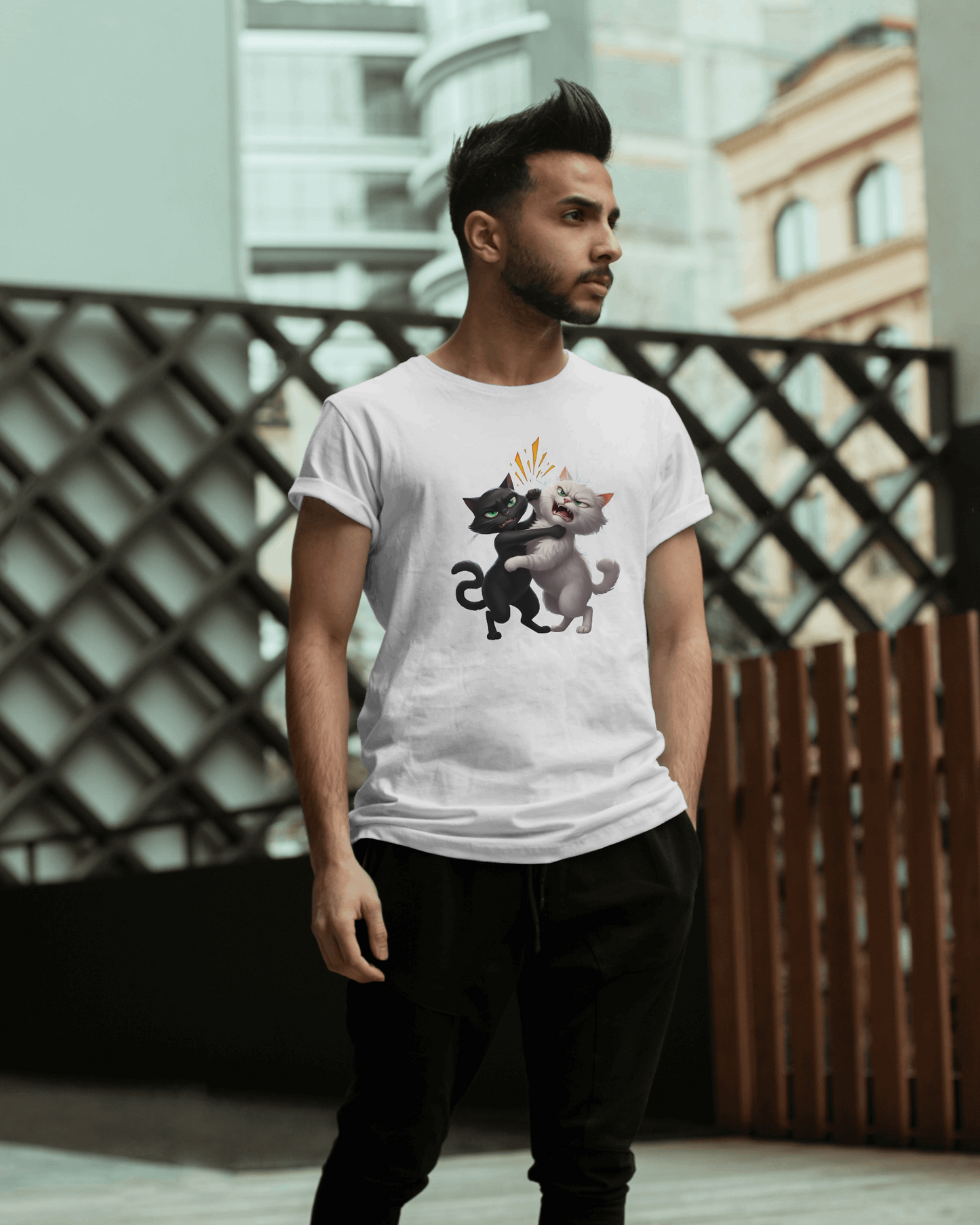 Earth & Thread | Hugging Cats 100% Cotton Regular Fit T-Shirt - Premium 180 GSM Adorable Pet Graphic