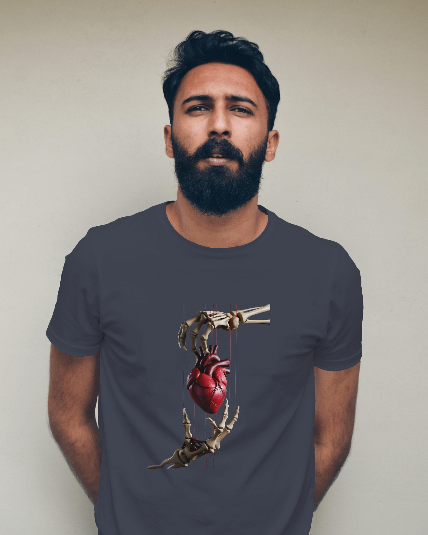 Earth & Thread | Skeleton Hands Holding Heart 100% Cotton Regular Fit T-Shirt - Premium 180 GSM Gothic Romance Graphic