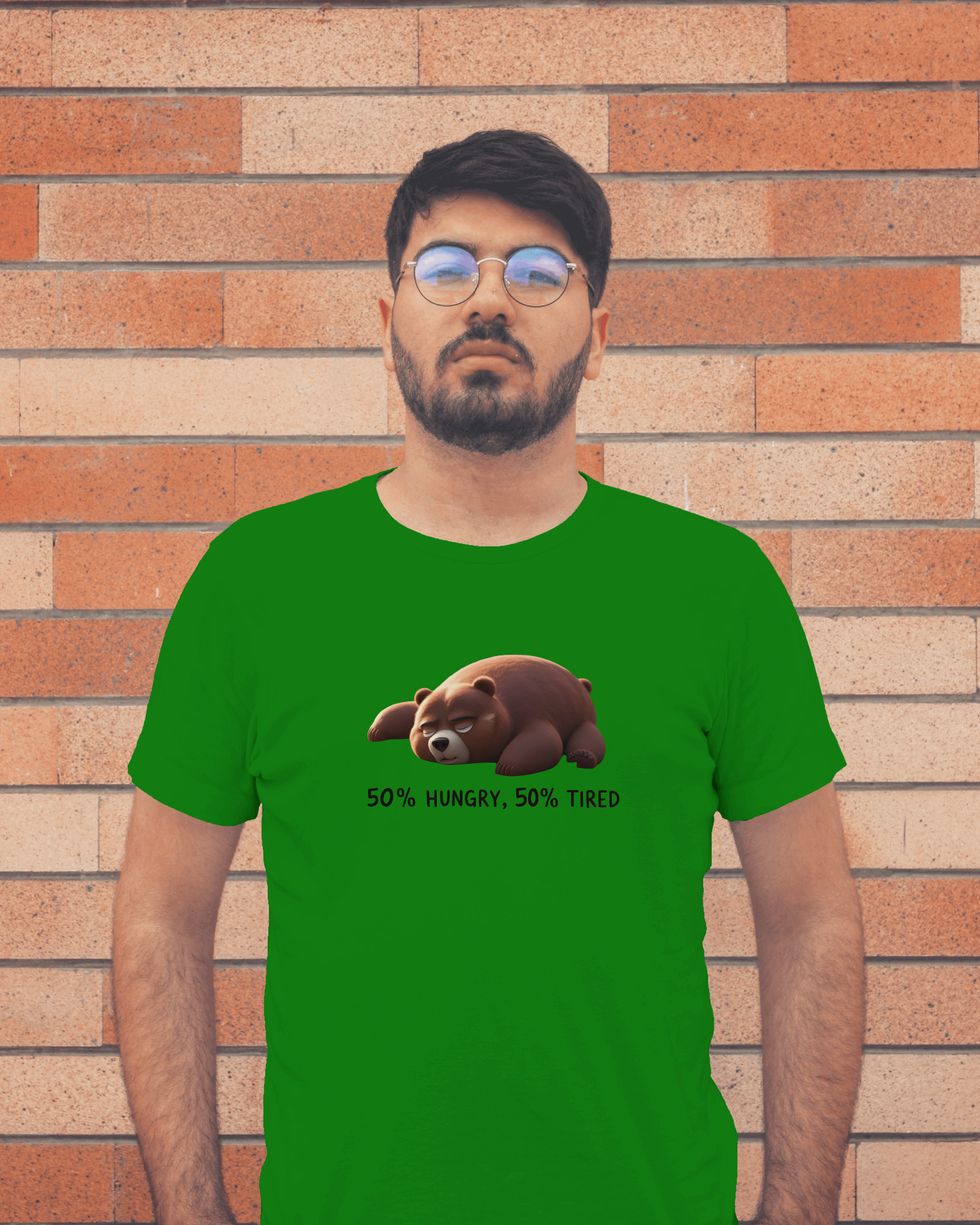 Earth & Thread | 50% Hungry 50% Tired Bear 100% Cotton Regular Fit T-Shirt - Premium 180 GSM Humorous Graphic