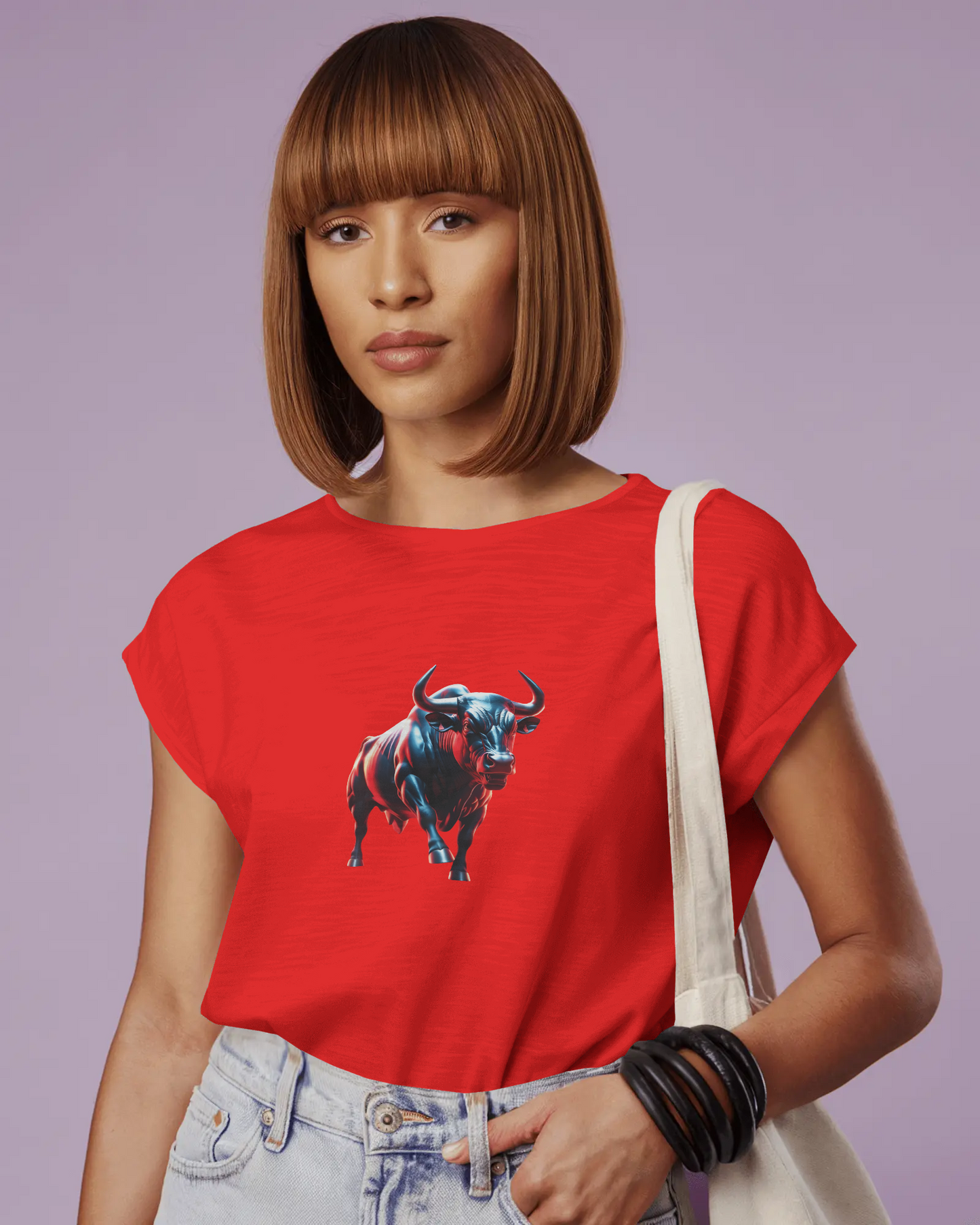 Earth & Thread | Dynamic Bull 100% Cotton Regular Fit T-Shirt - Premium 180 GSM Abstract Animal Graphic