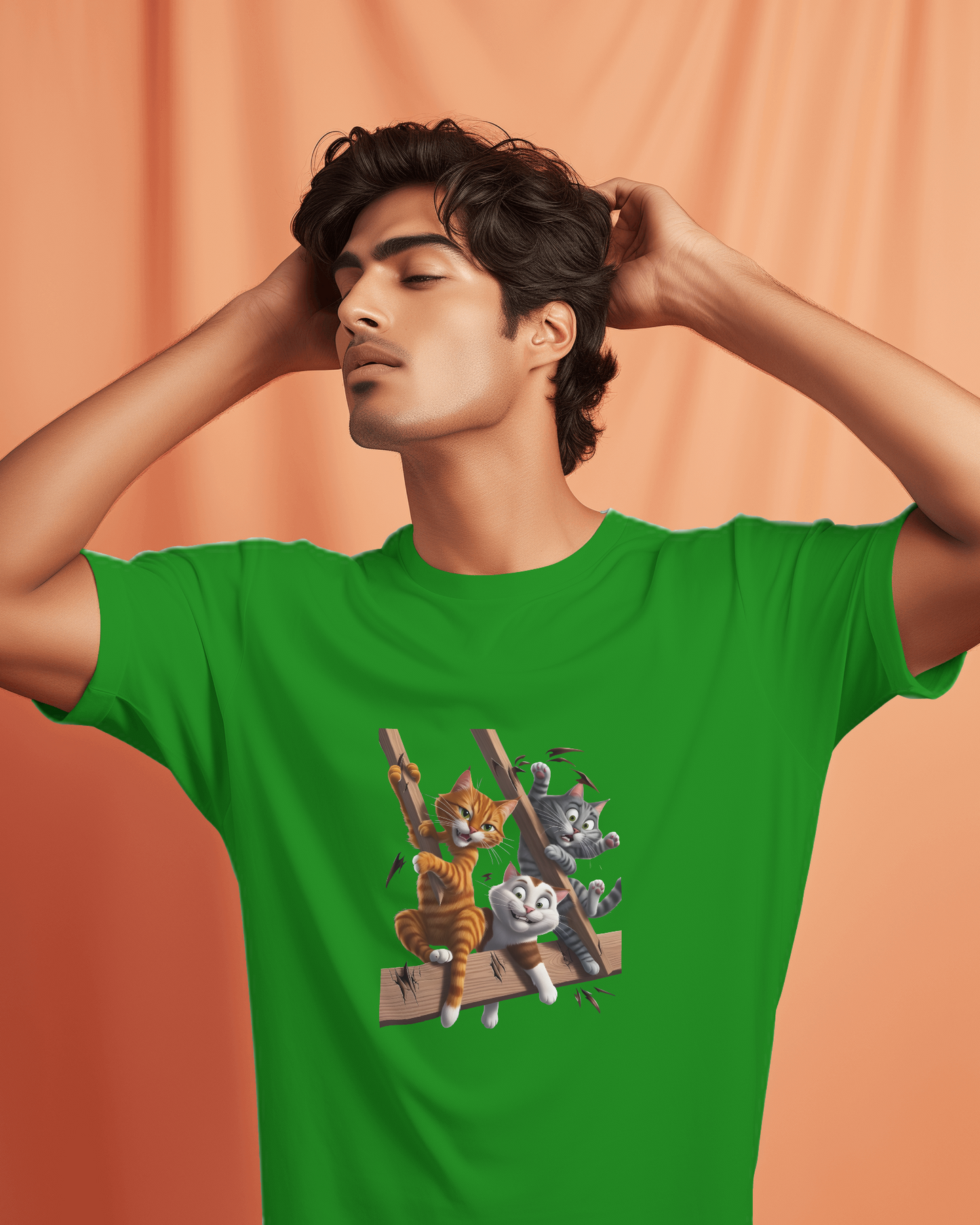 Earth & Thread | Escaping Cats 100% Cotton Regular Fit T-Shirt - Premium 180 GSM Playful Feline Graphic
