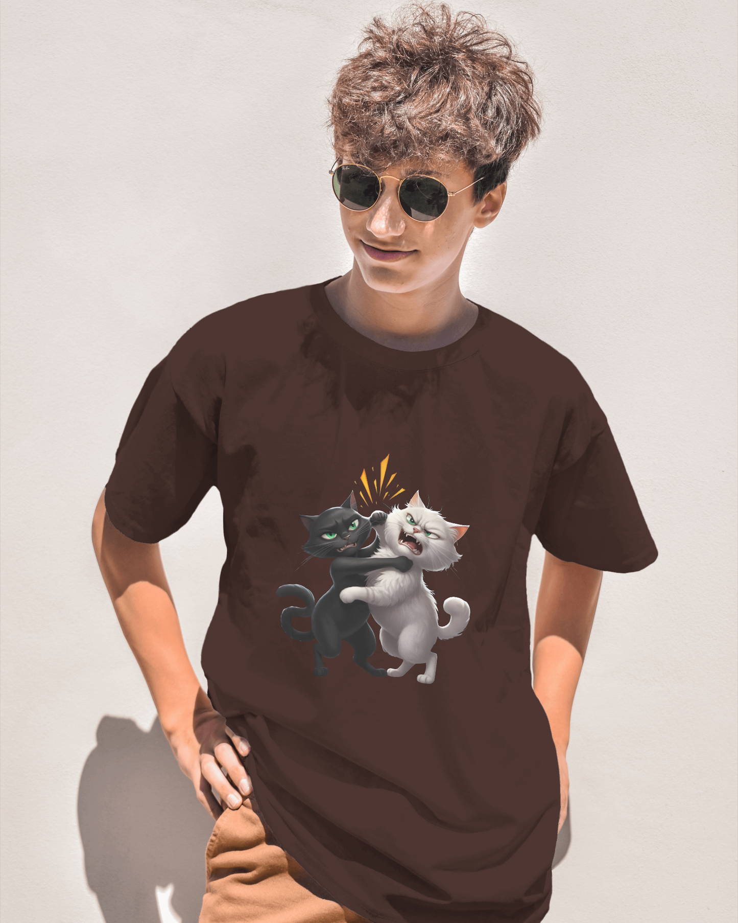 Earth & Thread | Hugging Cats 100% Cotton Regular Fit T-Shirt - Premium 180 GSM Adorable Pet Graphic