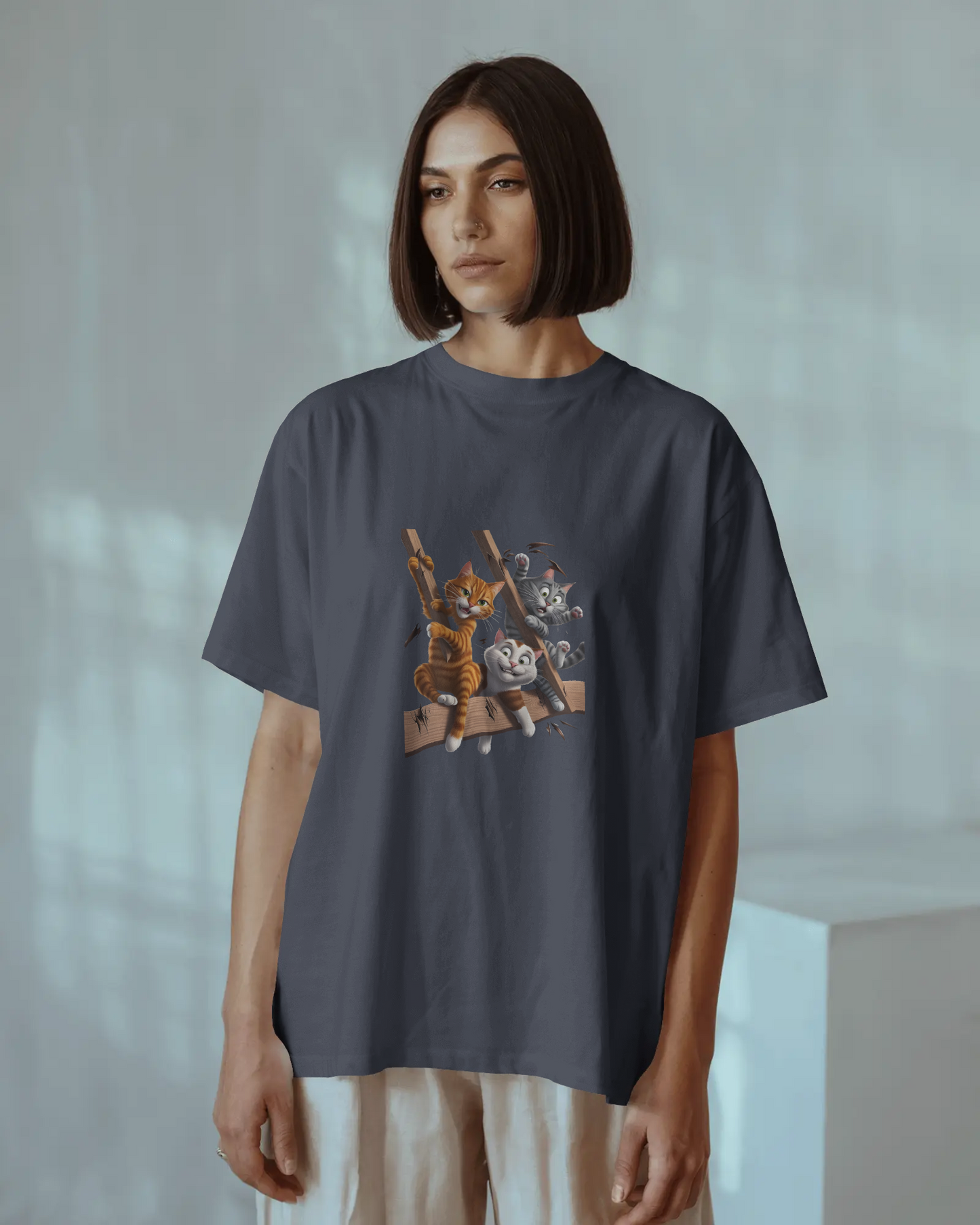 Earth & Thread | Escaping Cats 100% Cotton Regular Fit T-Shirt - Premium 180 GSM Playful Feline Graphic