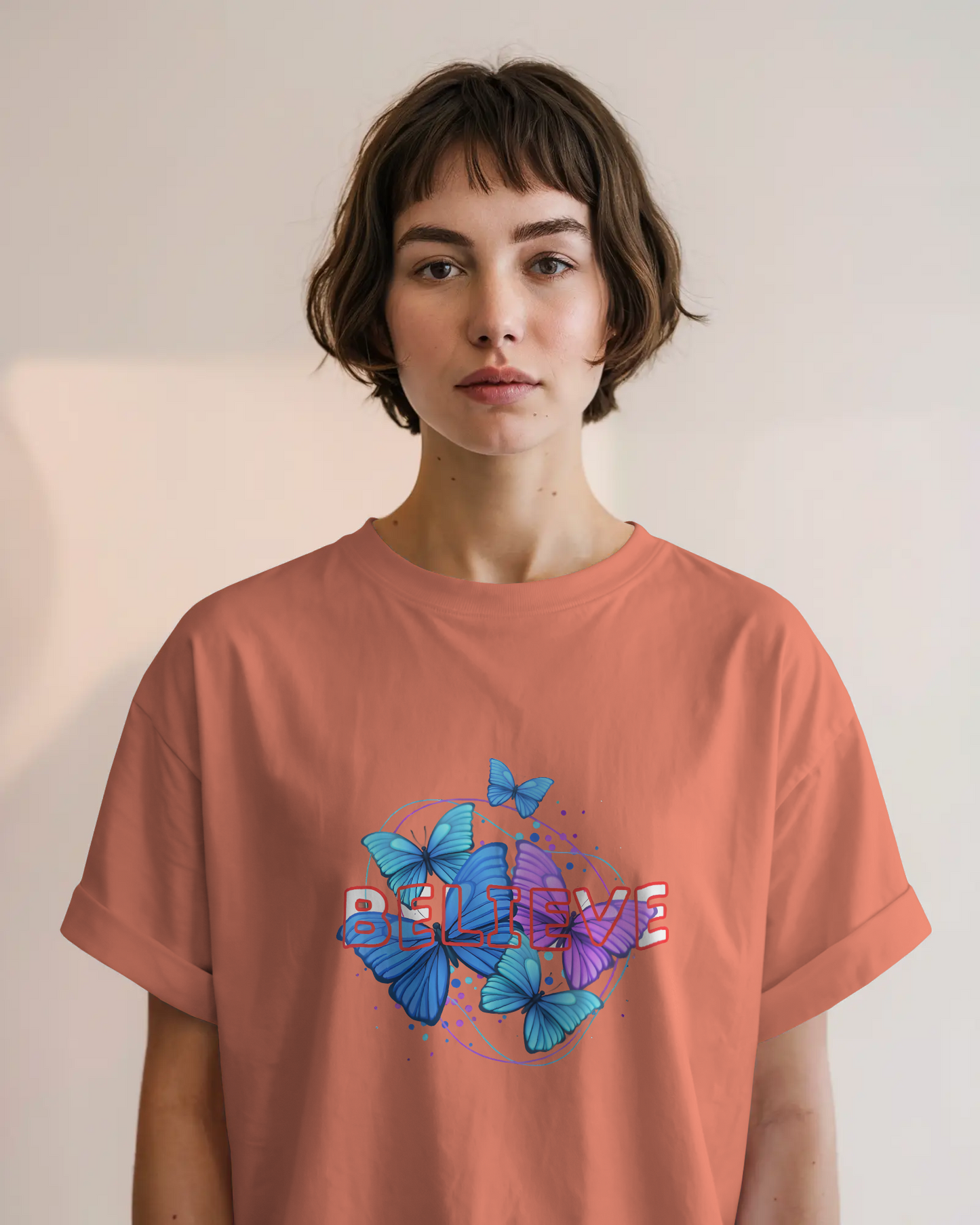 Earth & Thread | Believe Butterflies 100% Cotton Regular Fit T-Shirt - Premium 180 GSM Inspirational Nature Graphic Tee