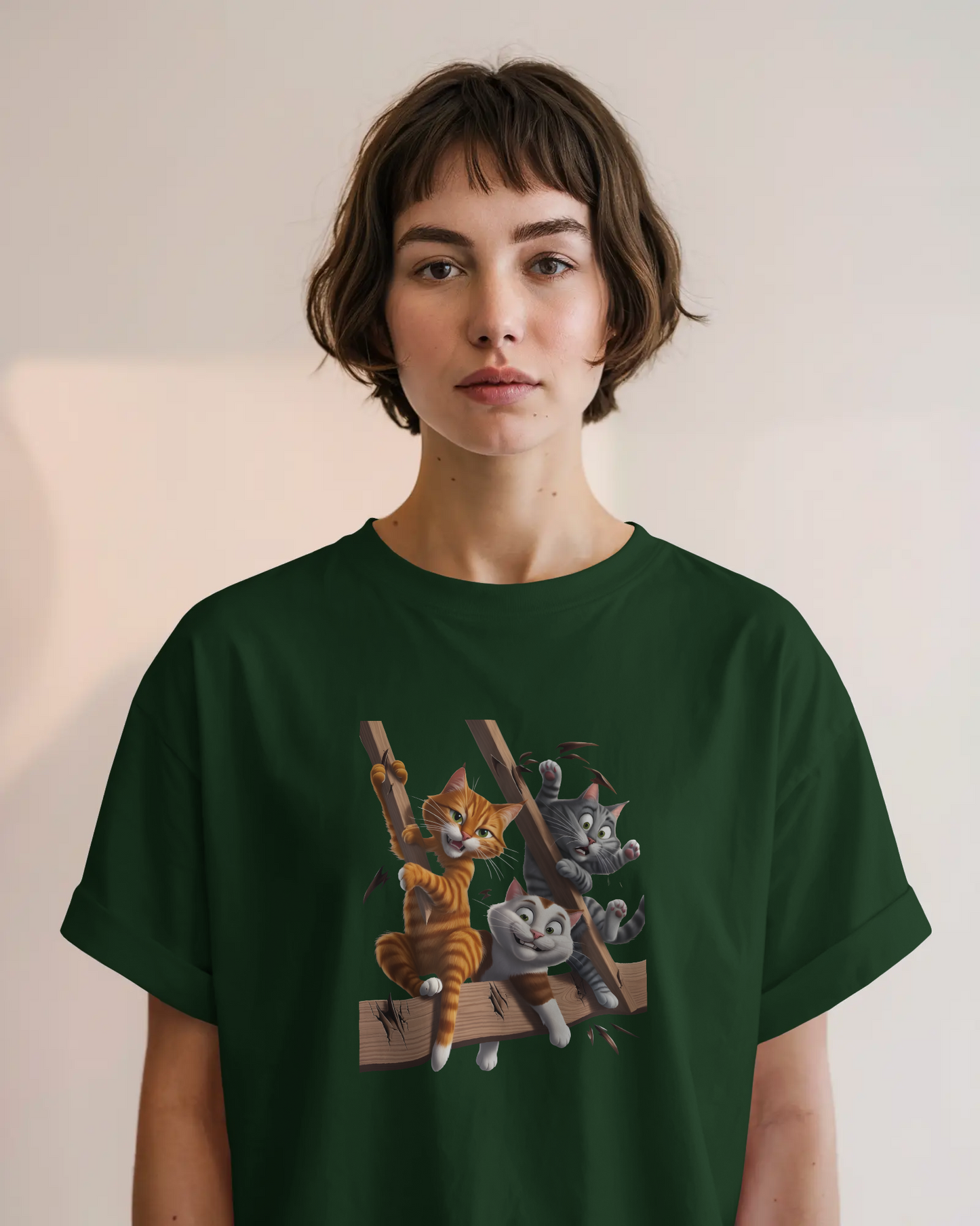 Earth & Thread | Escaping Cats 100% Cotton Regular Fit T-Shirt - Premium 180 GSM Playful Feline Graphic