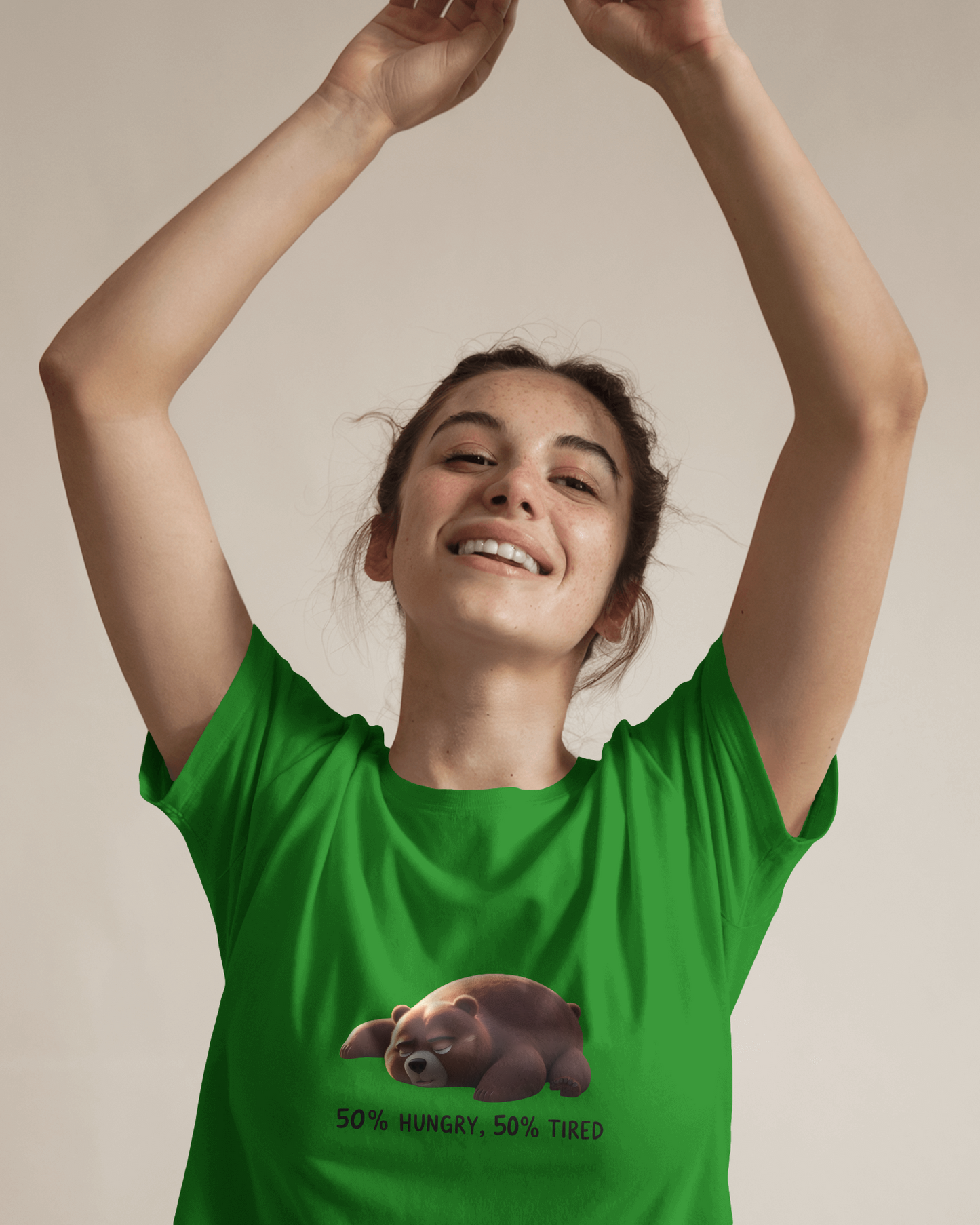 Earth & Thread | 50% Hungry 50% Tired Bear 100% Cotton Regular Fit T-Shirt - Premium 180 GSM Humorous Graphic