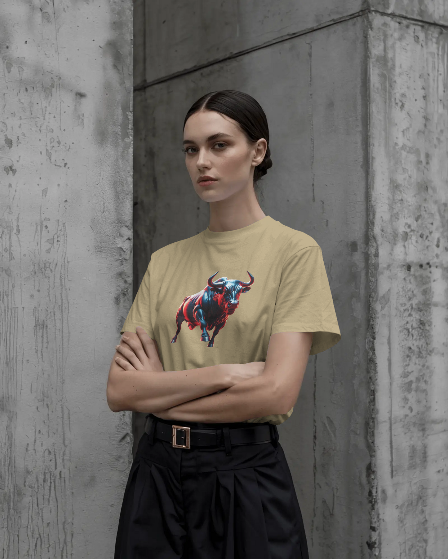 Earth & Thread | Dynamic Bull 100% Cotton Regular Fit T-Shirt - Premium 180 GSM Abstract Animal Graphic