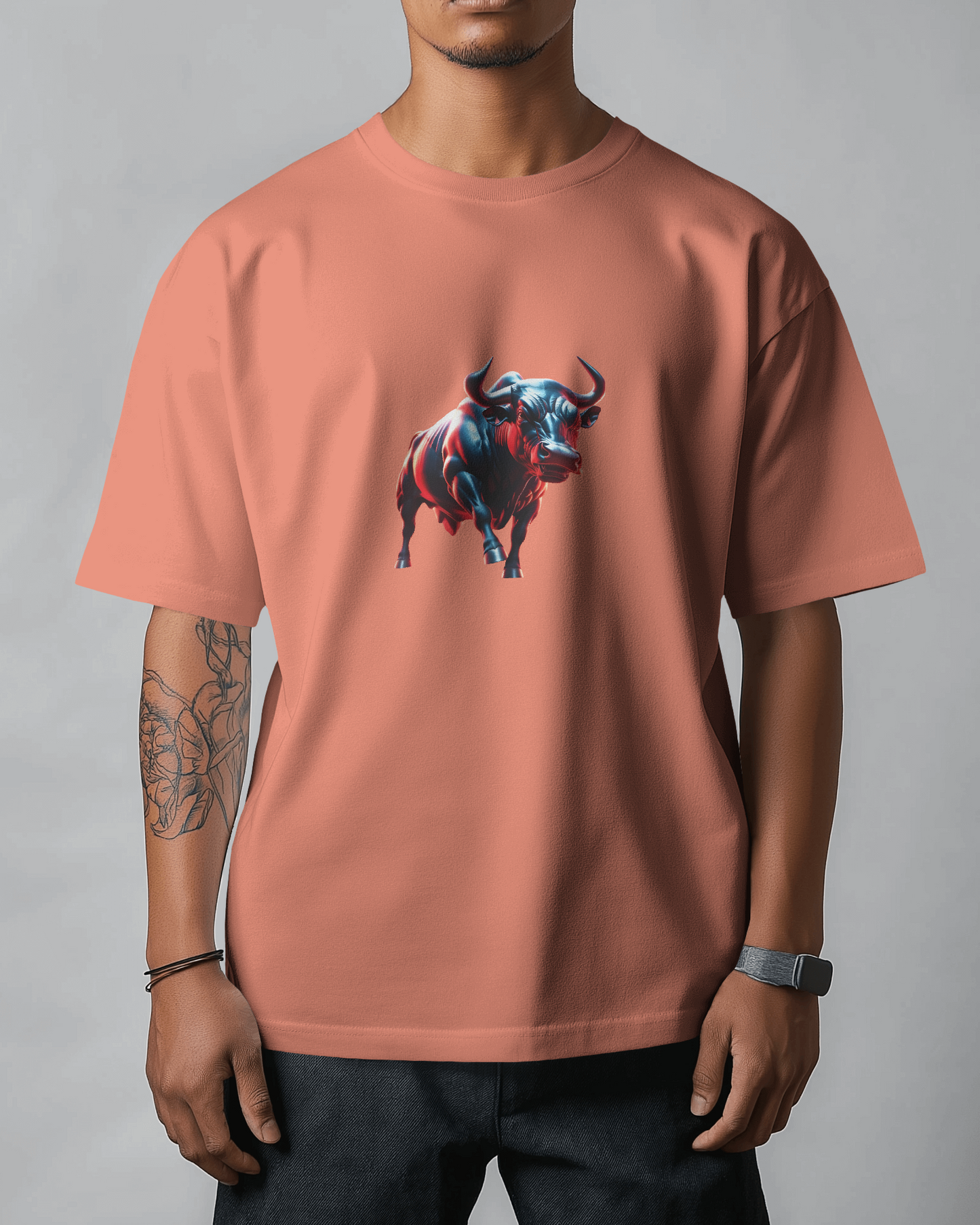 Earth & Thread | Dynamic Bull 100% Cotton Regular Fit T-Shirt - Premium 180 GSM Abstract Animal Graphic