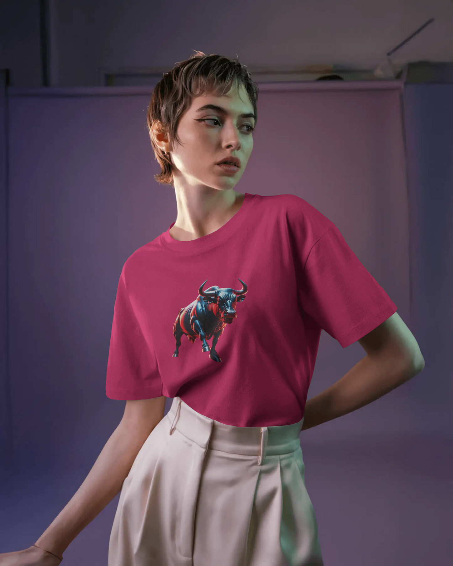 Earth & Thread | Dynamic Bull 100% Cotton Regular Fit T-Shirt - Premium 180 GSM Abstract Animal Graphic