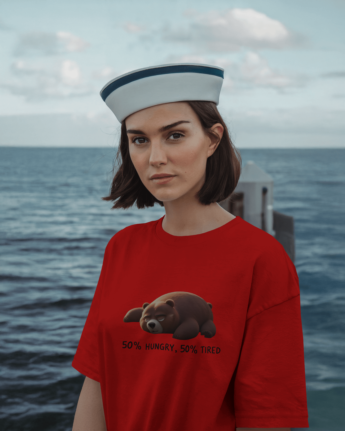 Earth & Thread | 50% Hungry 50% Tired Bear 100% Cotton Regular Fit T-Shirt - Premium 180 GSM Humorous Graphic