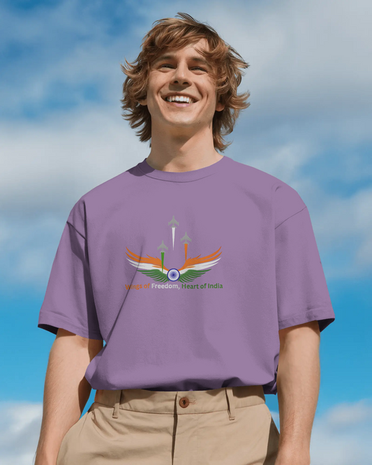Earth & Thread | Wings of Freedom, Heart of India 100% Cotton Regular Fit T-Shirt - Premium 180 GSM Patriotic Aviation Graphic Tee