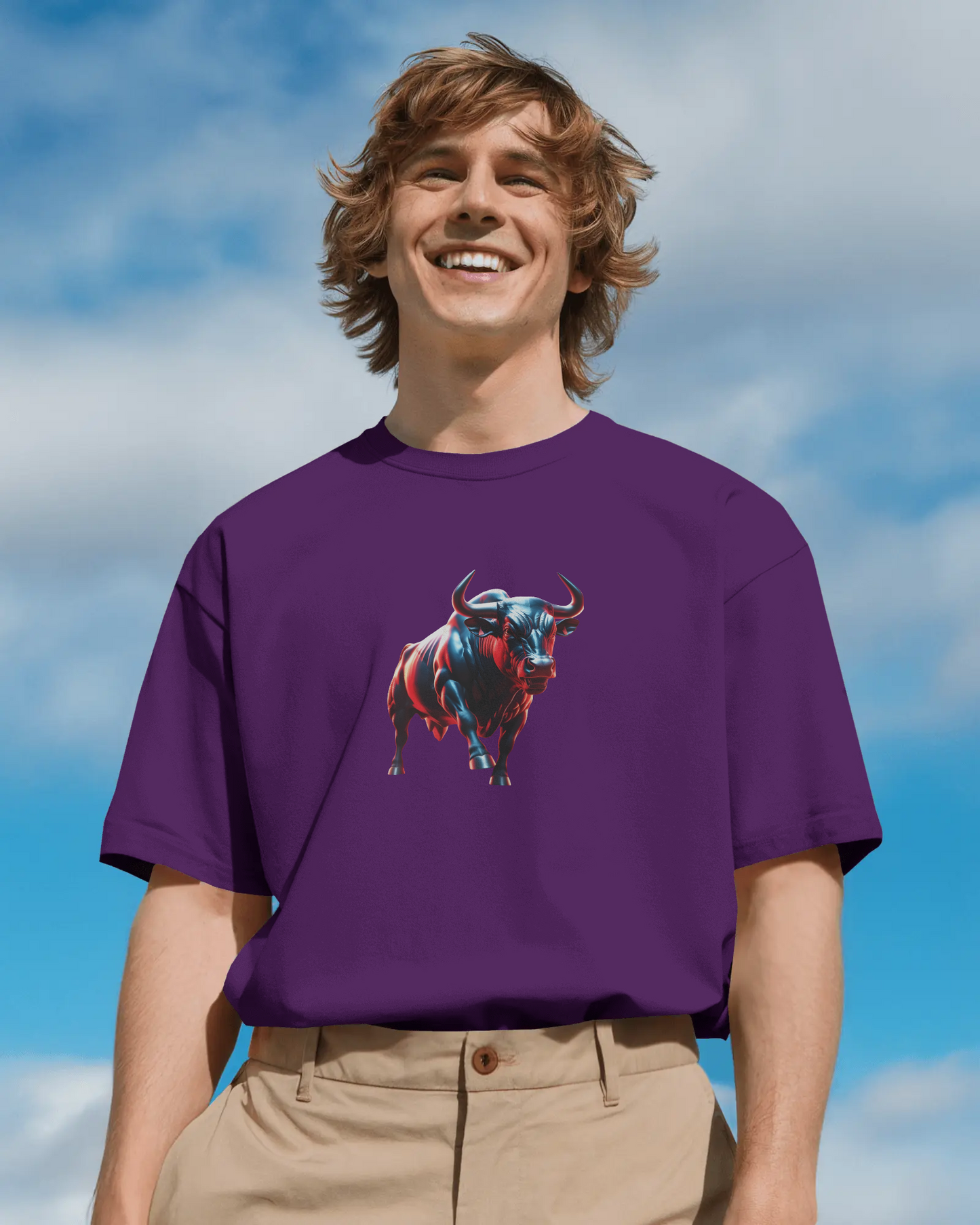 Earth & Thread | Dynamic Bull 100% Cotton Regular Fit T-Shirt - Premium 180 GSM Abstract Animal Graphic