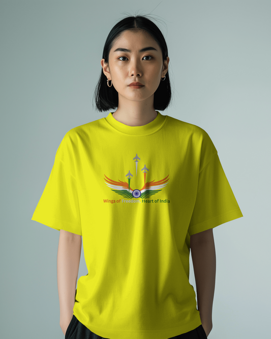 Earth & Thread | Wings of Freedom, Heart of India 100% Cotton Regular Fit T-Shirt - Premium 180 GSM Patriotic Aviation Graphic Tee