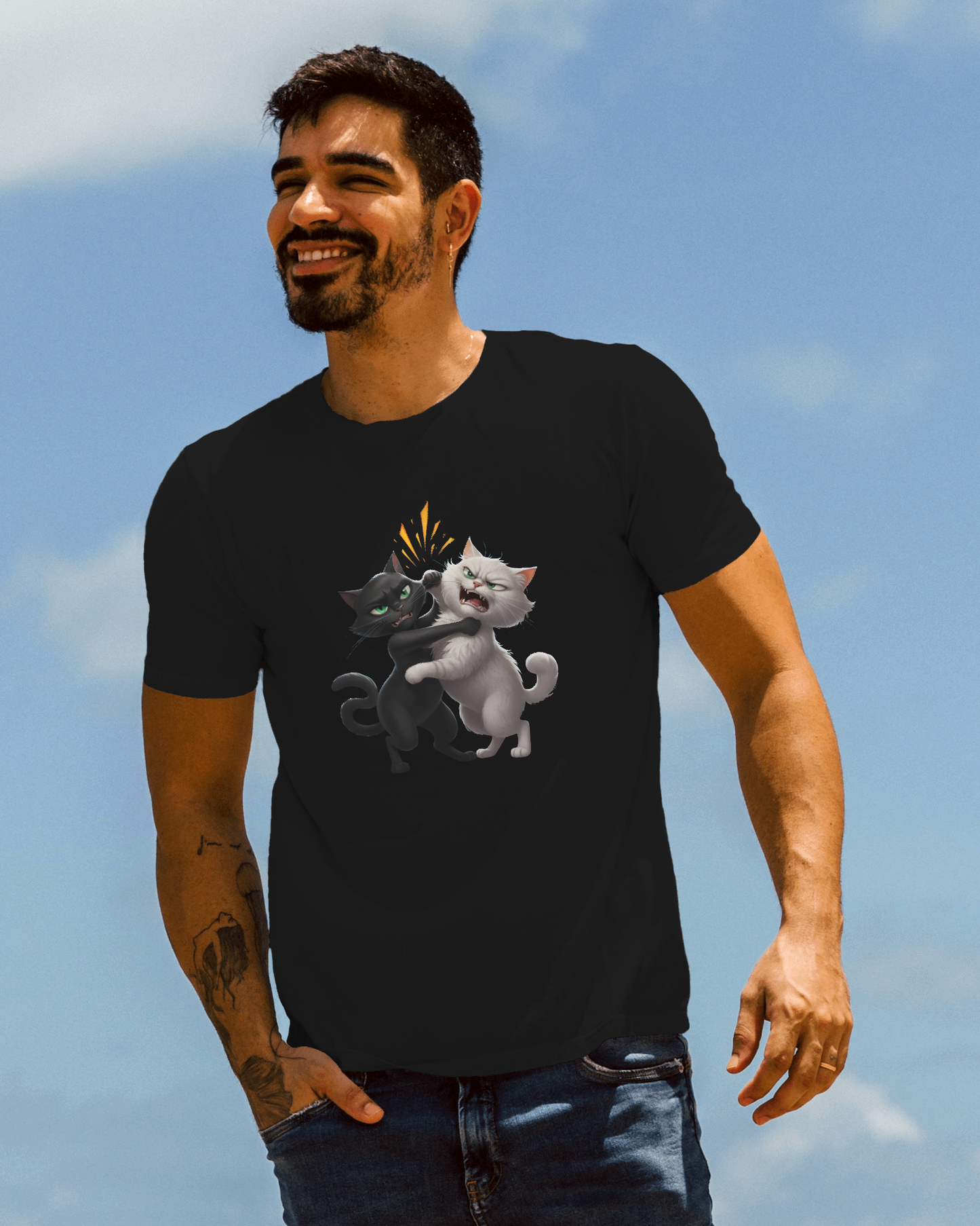 Earth & Thread | Hugging Cats 100% Cotton Regular Fit T-Shirt - Premium 180 GSM Adorable Pet Graphic