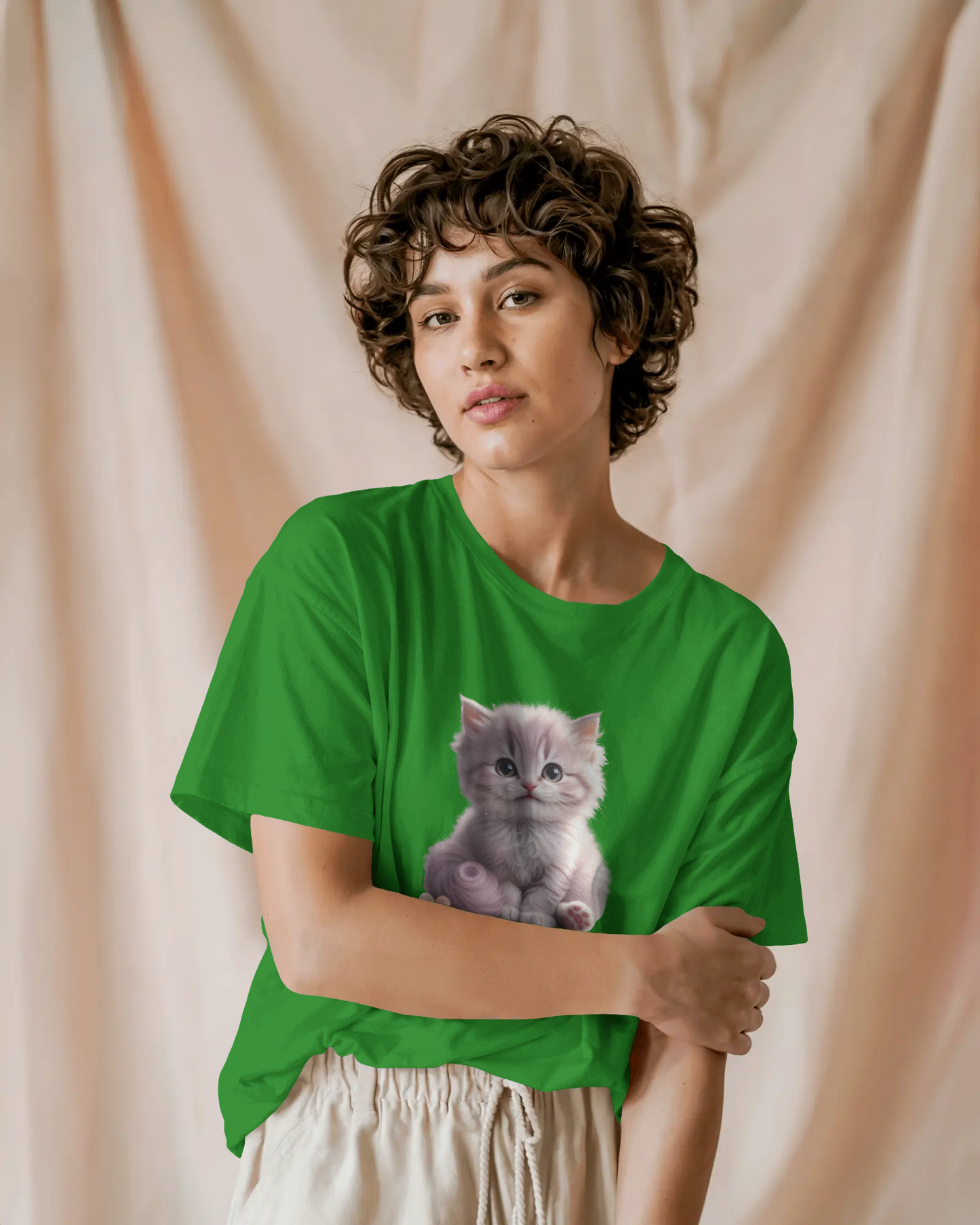 Earth & Thread | Cute Kitten 100% Cotton Regular Fit T-Shirt - Premium 180 GSM Adorable Pet Graphic