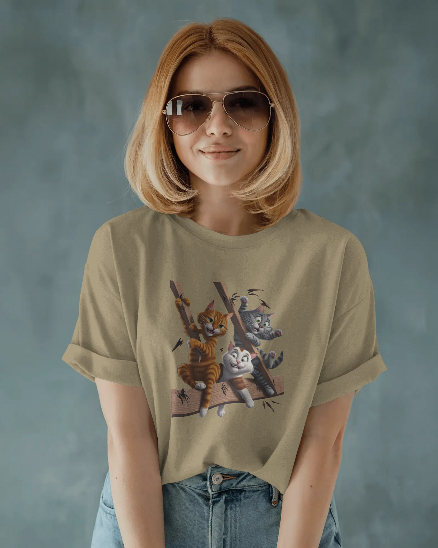 Earth & Thread | Escaping Cats 100% Cotton Regular Fit T-Shirt - Premium 180 GSM Playful Feline Graphic