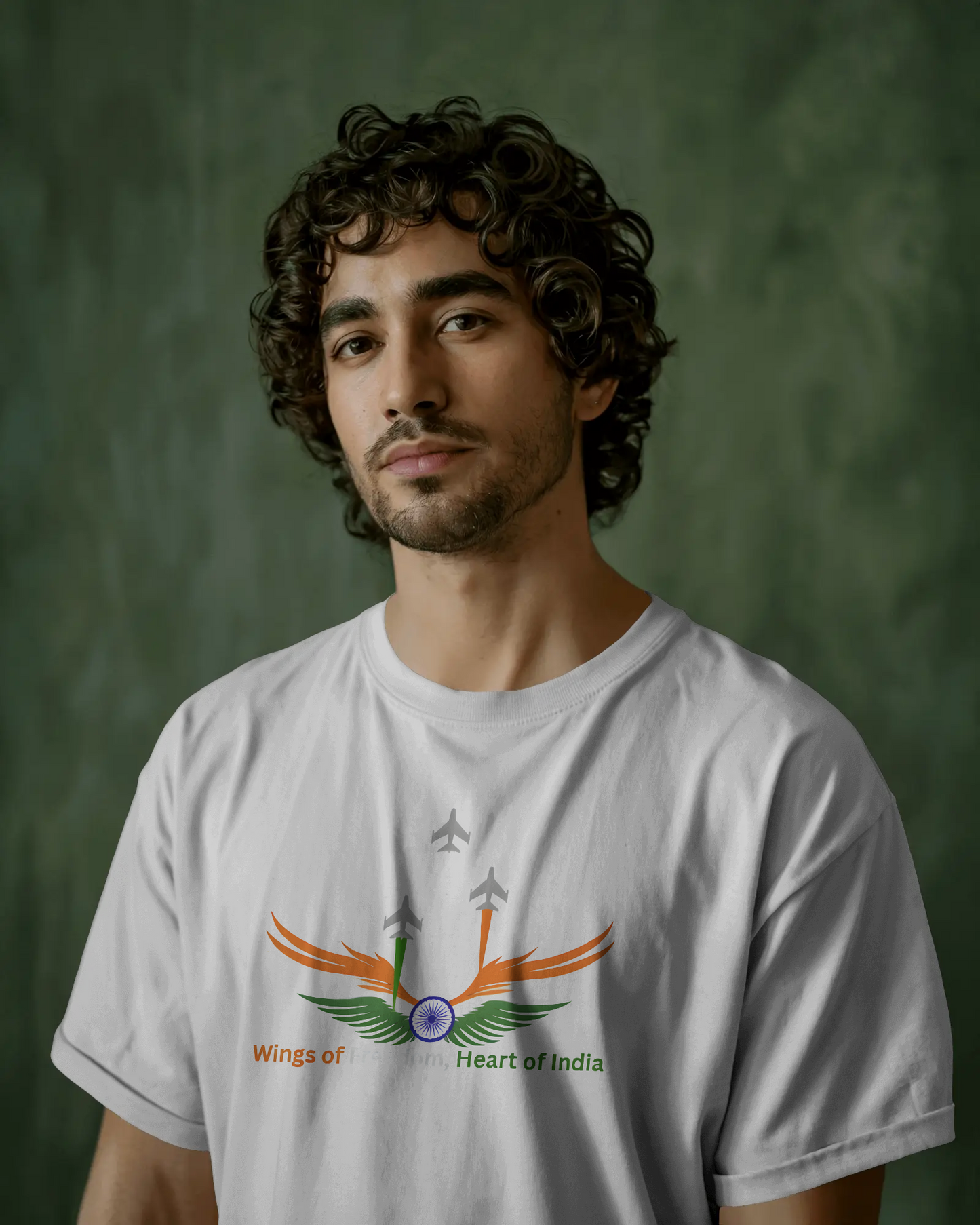 Earth & Thread | Wings of Freedom, Heart of India 100% Cotton Regular Fit T-Shirt - Premium 180 GSM Patriotic Aviation Graphic Tee