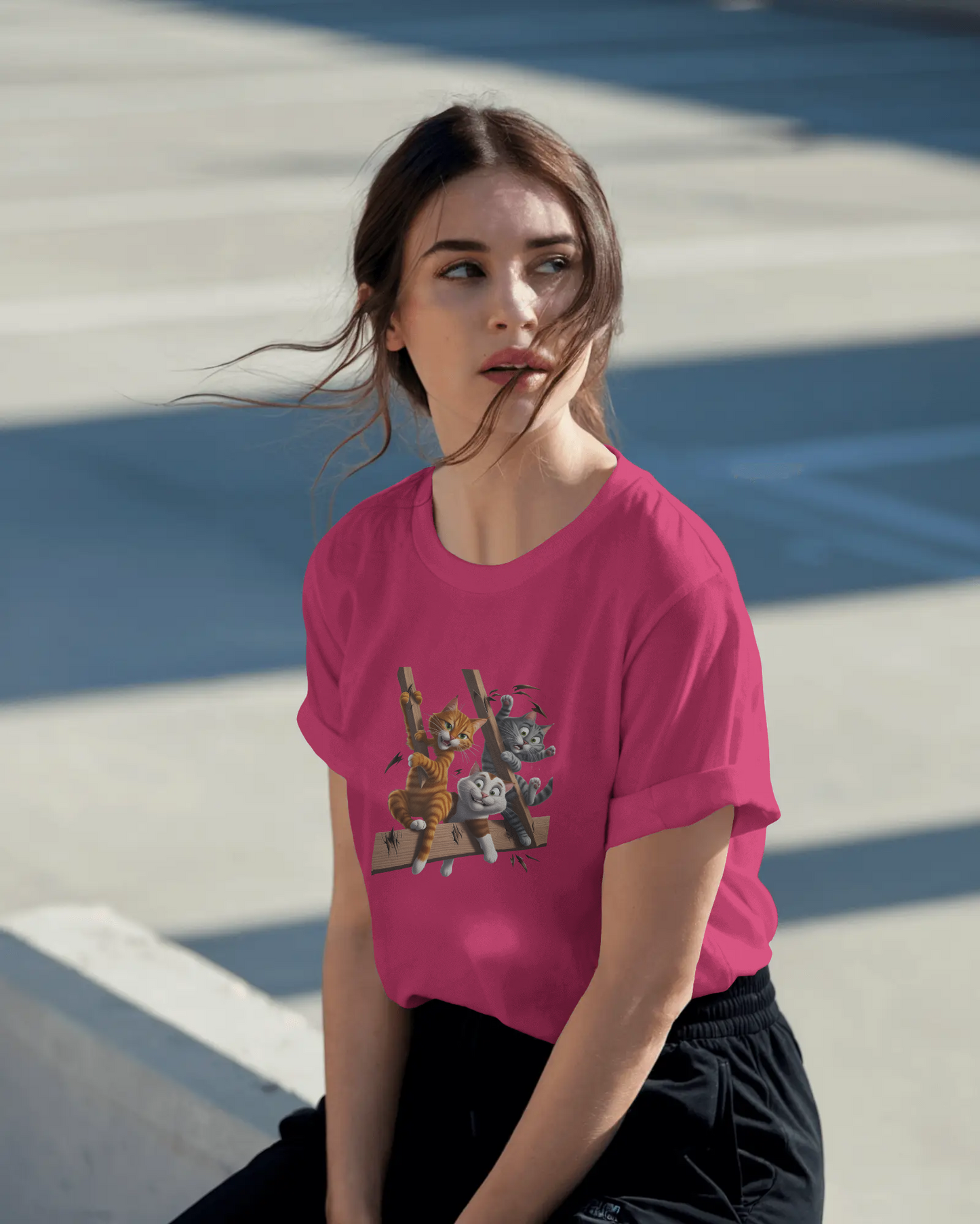 Earth & Thread | Escaping Cats 100% Cotton Regular Fit T-Shirt - Premium 180 GSM Playful Feline Graphic