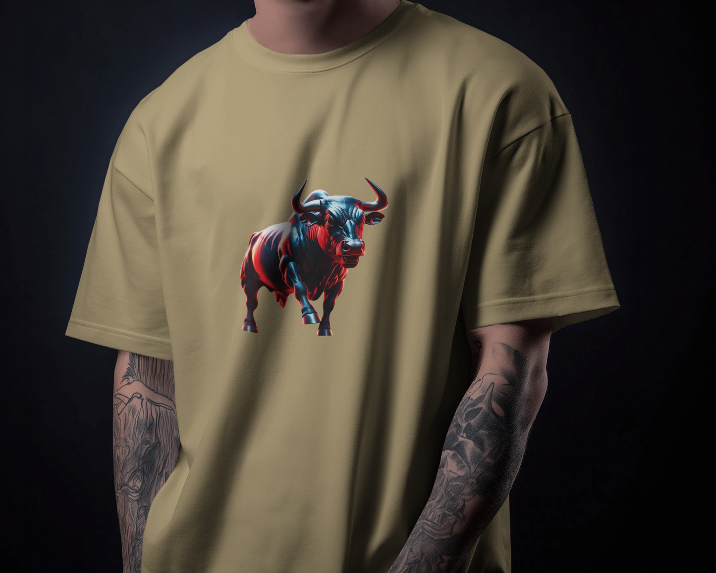 Earth & Thread | Dynamic Bull 100% Cotton Regular Fit T-Shirt - Premium 180 GSM Abstract Animal Graphic