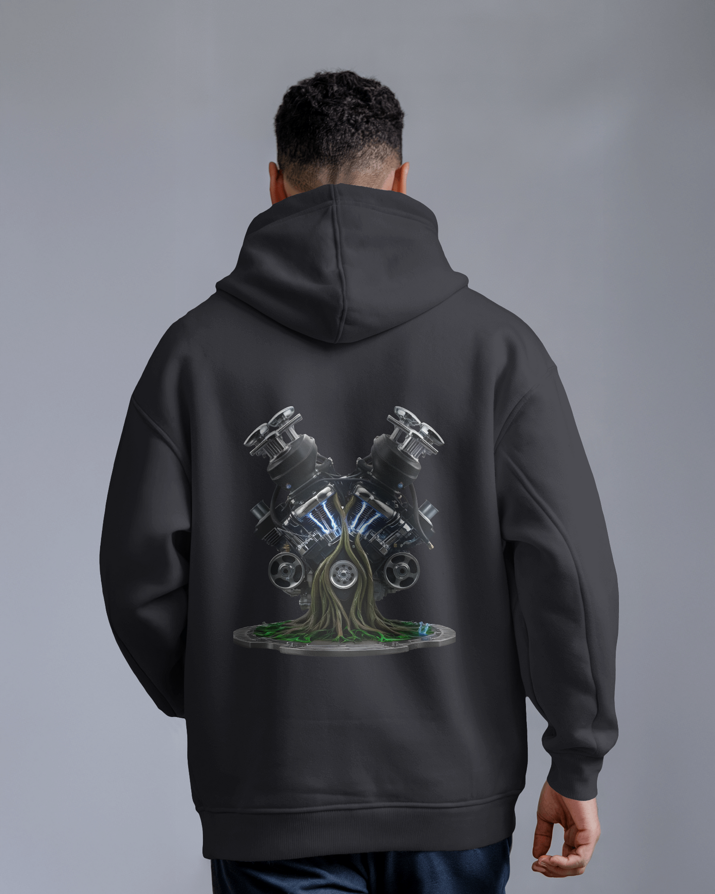 Earth & Thread | Biomechanical Engine Tree Oversized Hoodie - Premium 350 GSM Ultra-Smooth Fleece Back Print