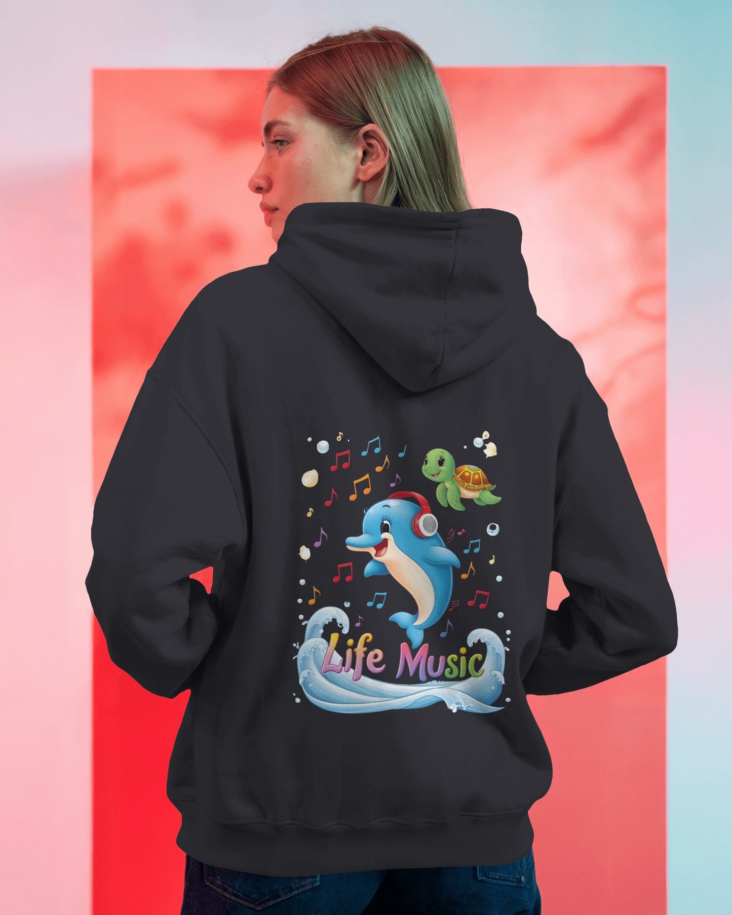 Oversized Hoodie – Life Music Dolphin Edition
