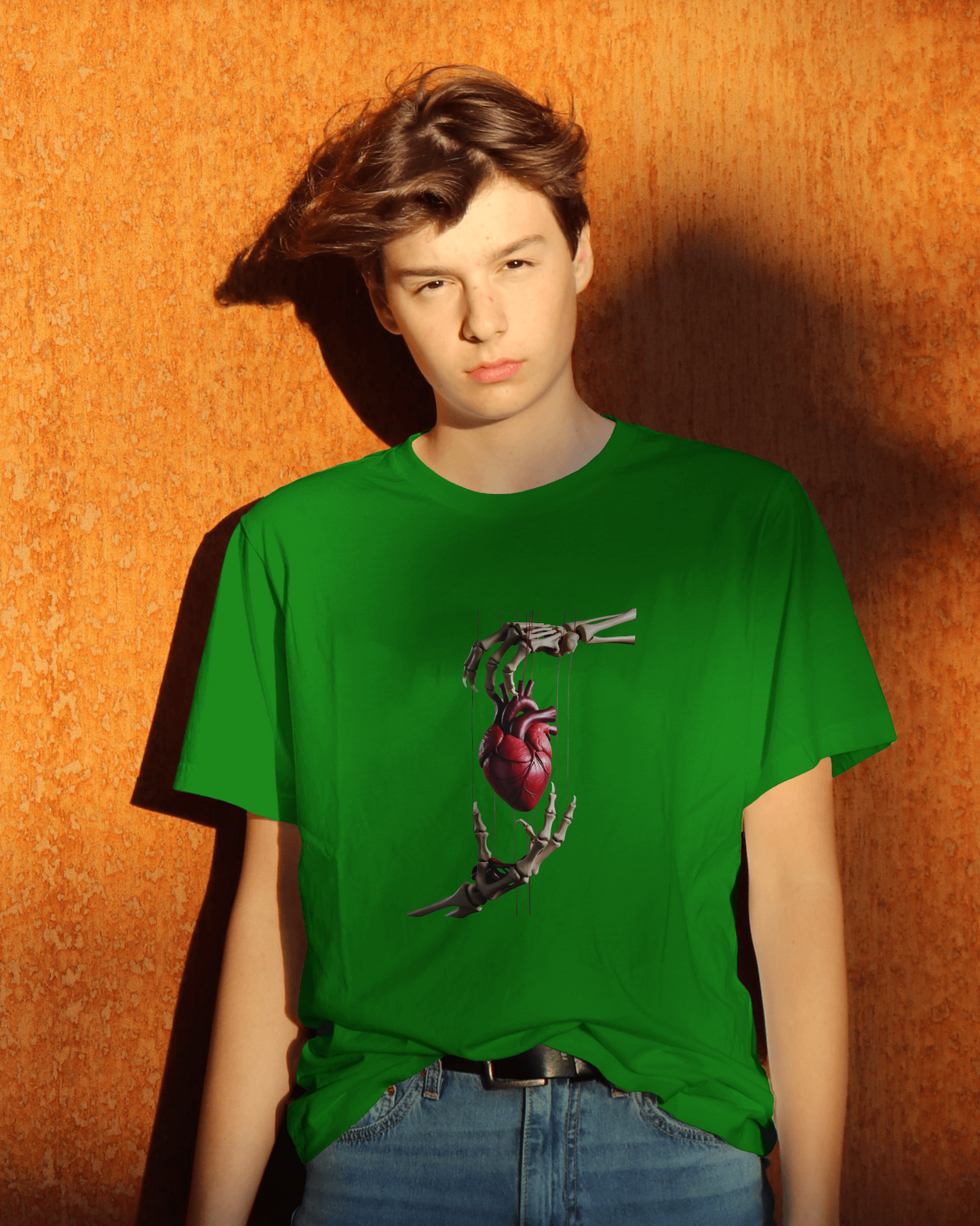 Earth & Thread | Skeleton Hands Holding Heart 100% Cotton Regular Fit T-Shirt - Premium 180 GSM Gothic Romance Graphic