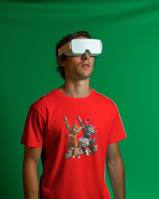 Earth & Thread | Escaping Cats 100% Cotton Regular Fit T-Shirt - Premium 180 GSM Playful Feline Graphic