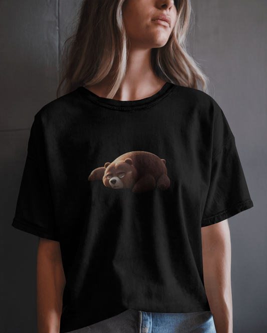 Earth & Thread | 50% Hungry 50% Tired Bear 100% Cotton Regular Fit T-Shirt - Premium 180 GSM Humorous Graphic